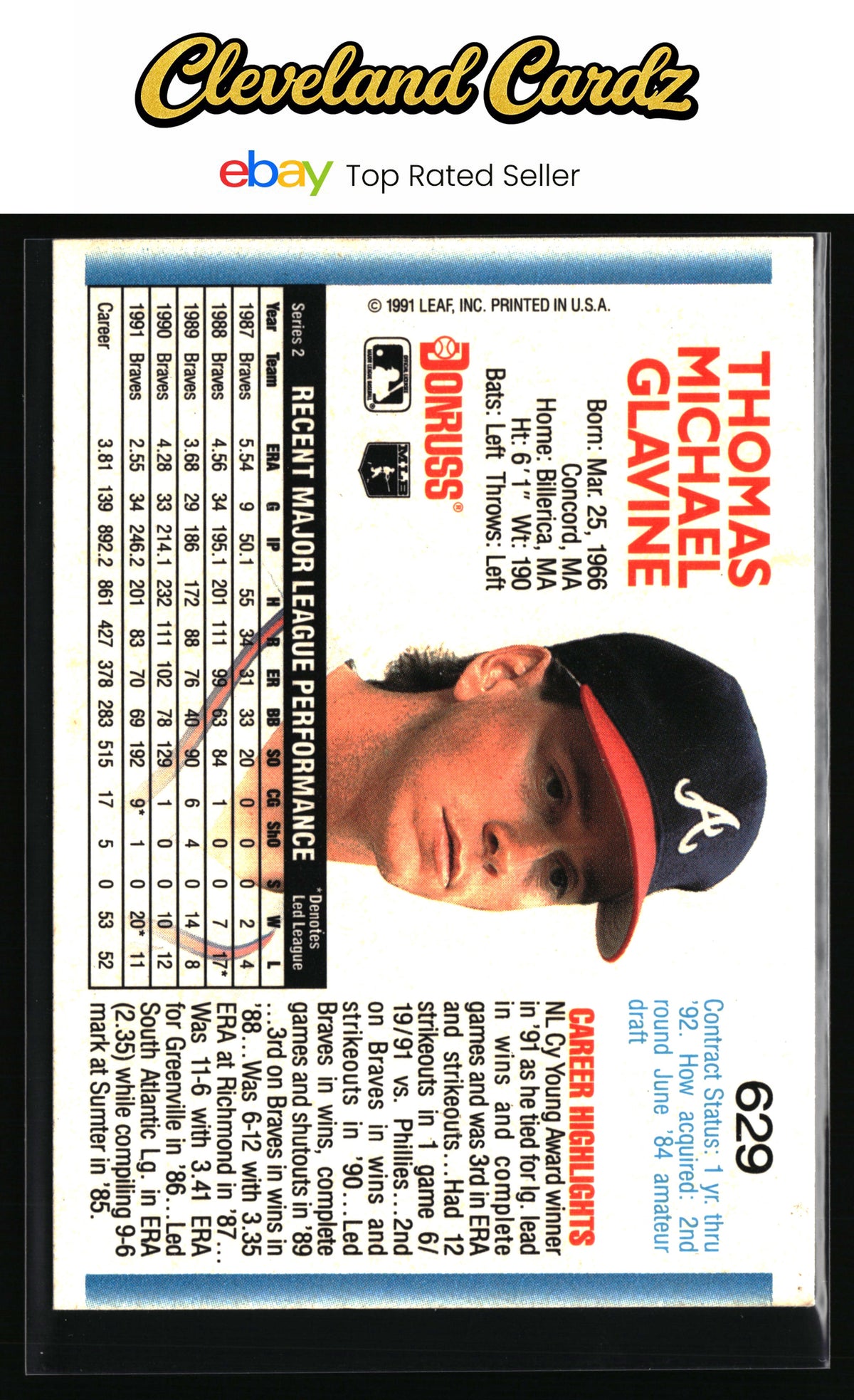 1992 Donruss #629b Tom Glavine