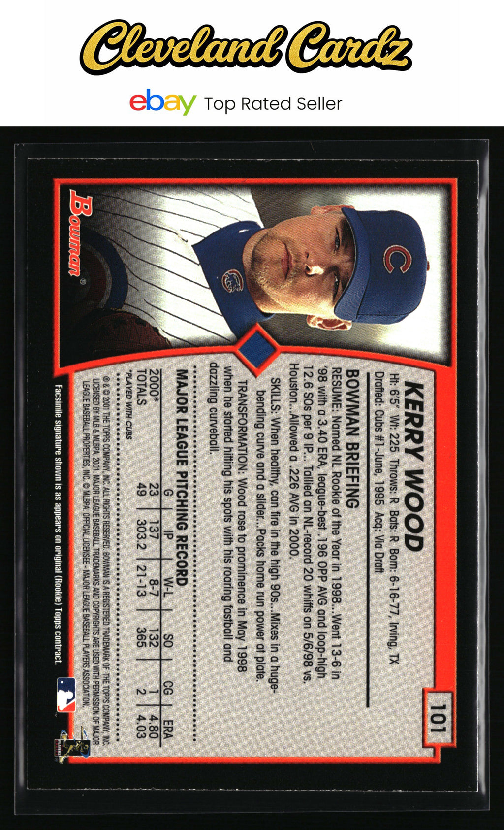 2001 Bowman #101 Kerry Wood