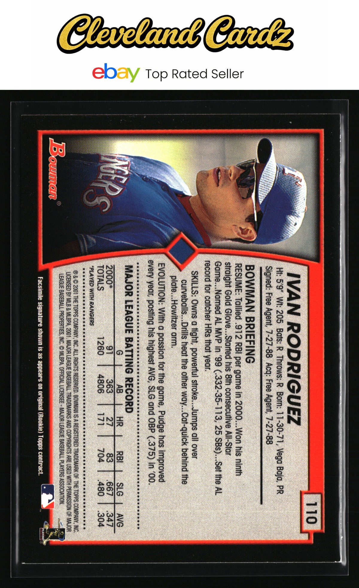 2001 Bowman #110 Ivan Rodriguez