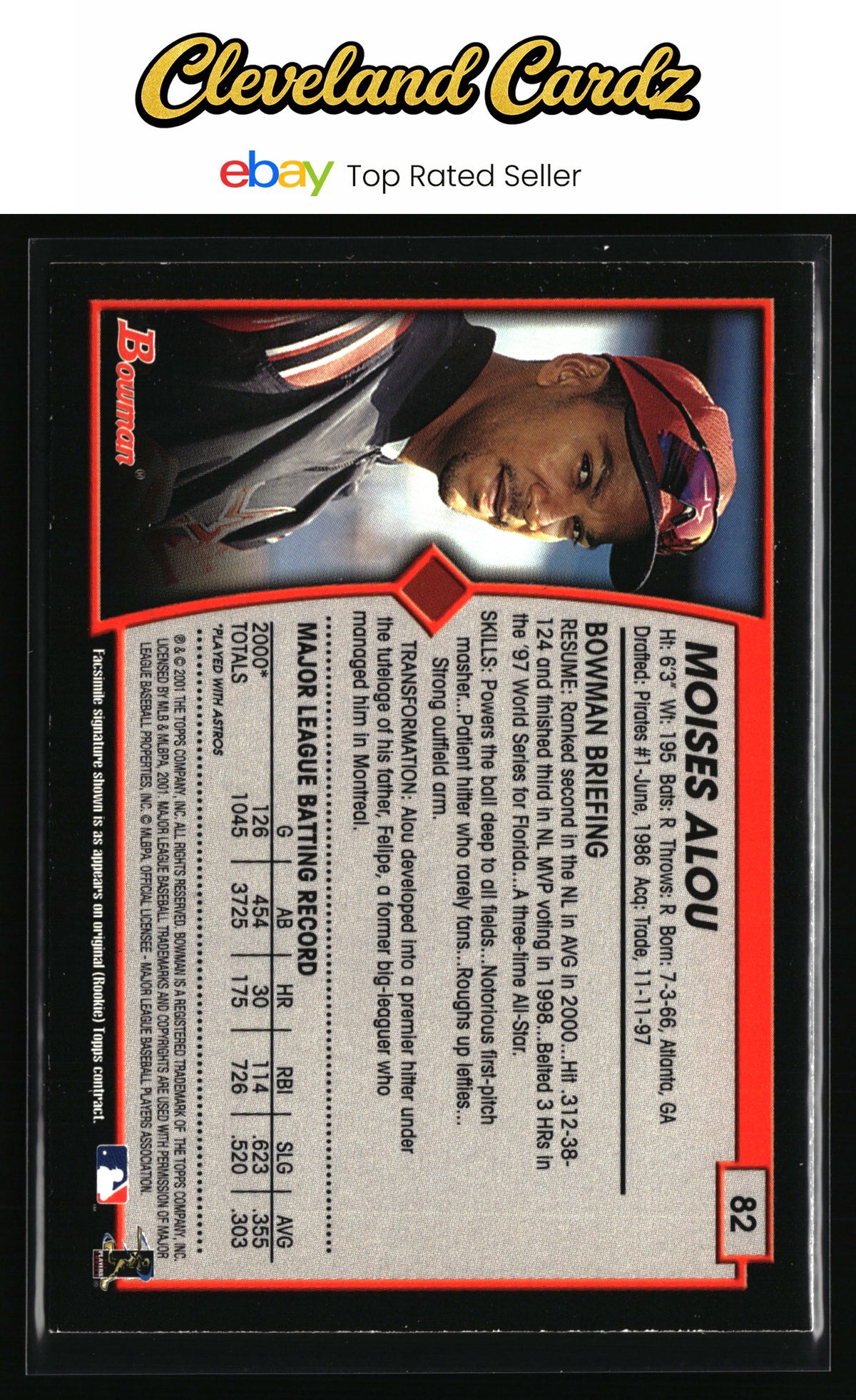 2001 Bowman #82 Moises Alou