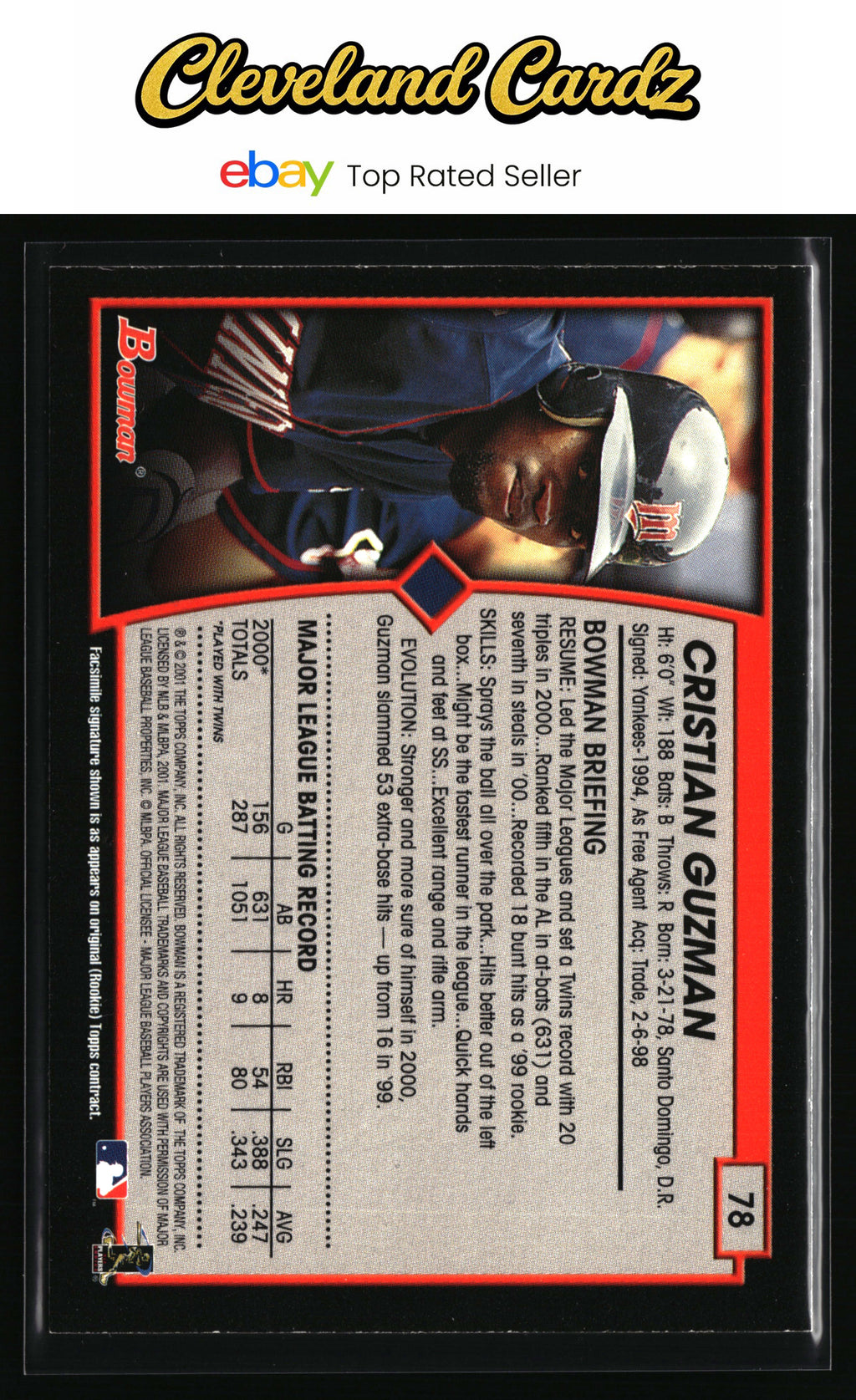 2001 Bowman #78 Cristian Guzman