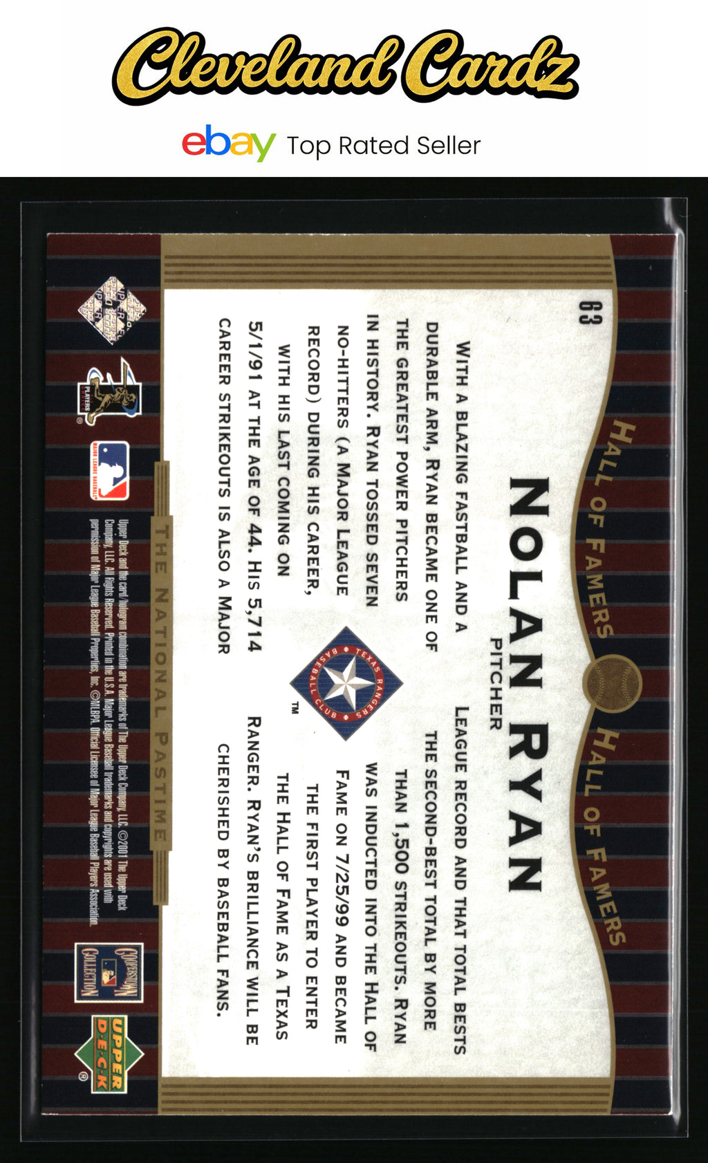 2001 Upper Deck Hall of Famers #63 Nolan Ryan