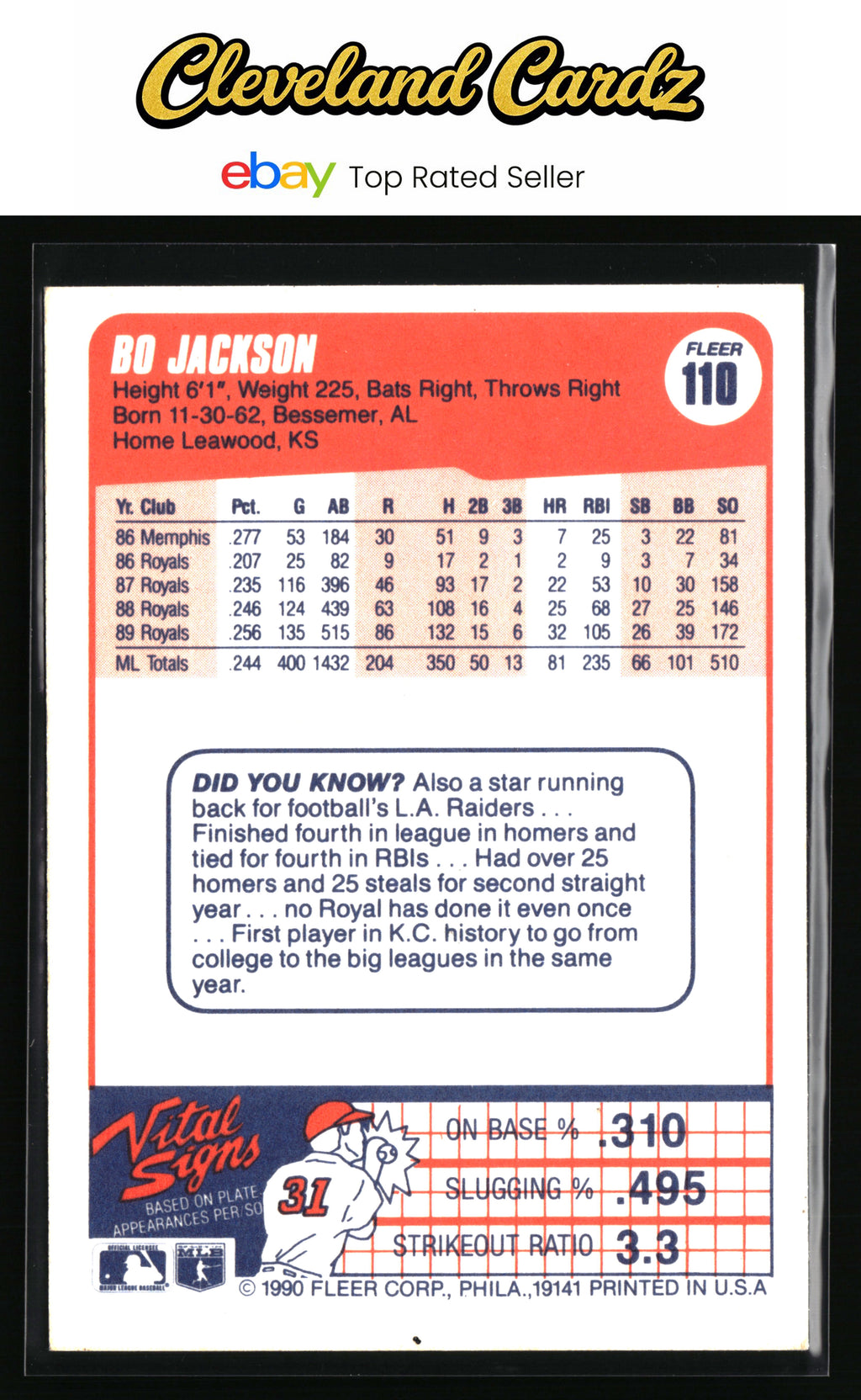 1990 Fleer #110 Bo Jackson