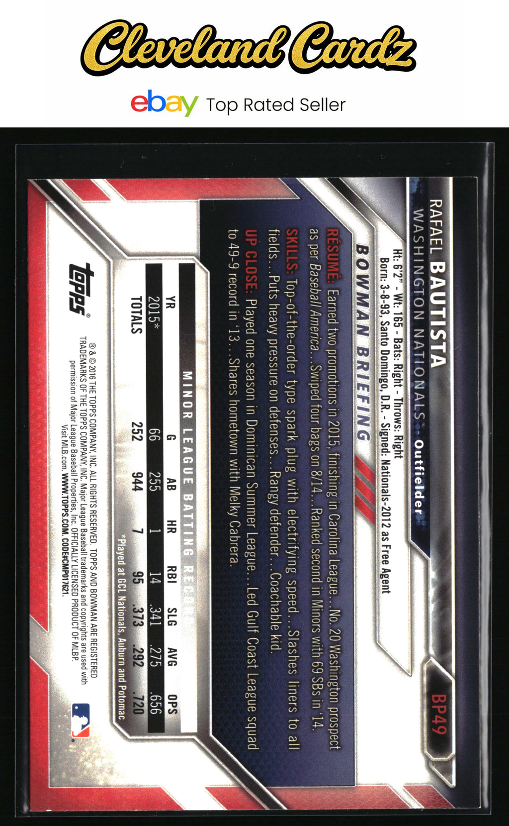 2016 Bowman #BCP49 Rafael Bautista Prospectss