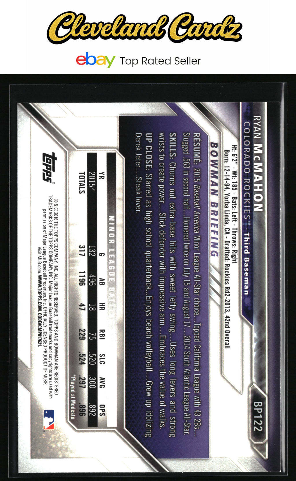 2016 Bowman #BP122 Ryan McMahon Prospects