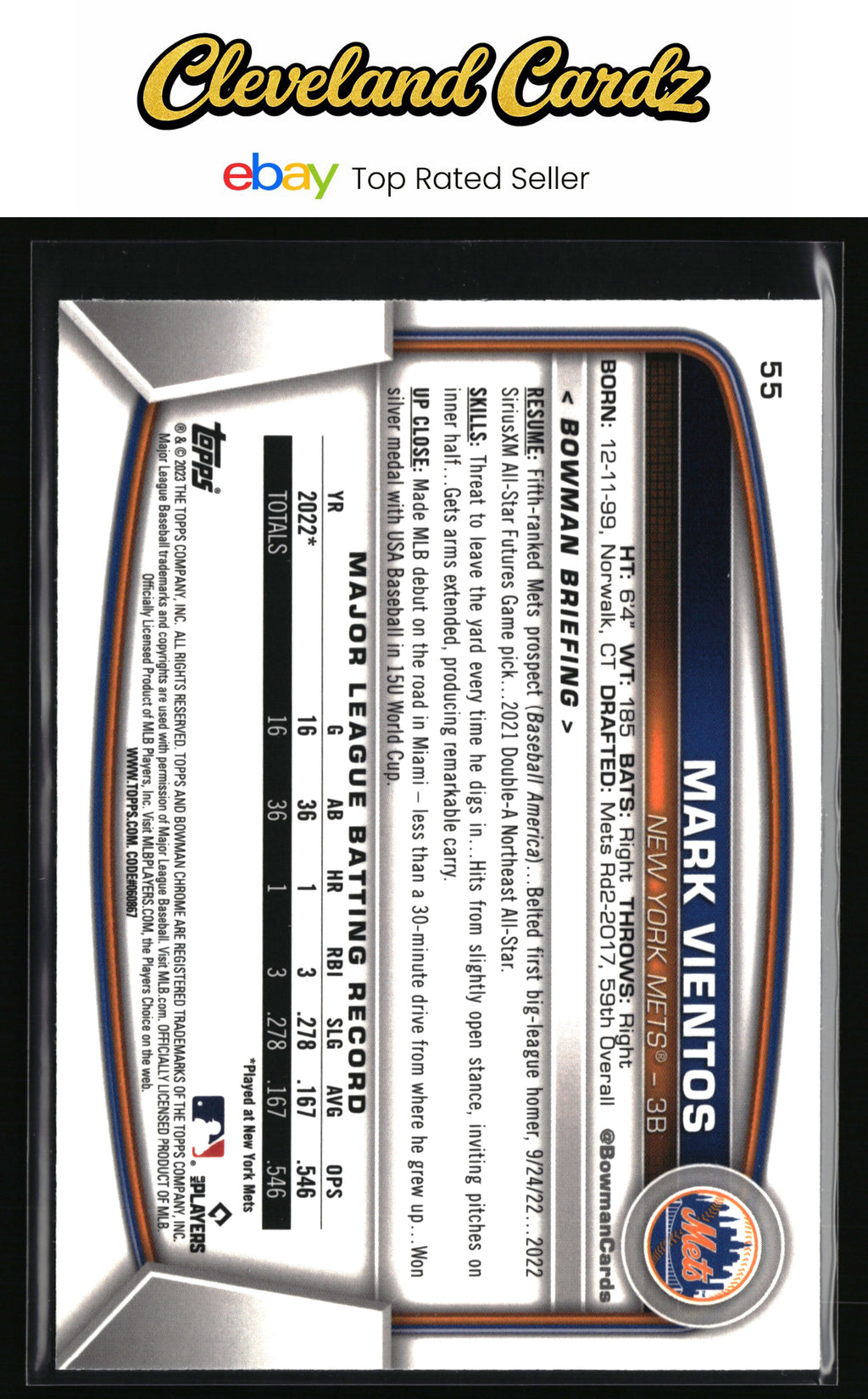 2023 Bowman #55 Mark Vientos Mojo Refractors