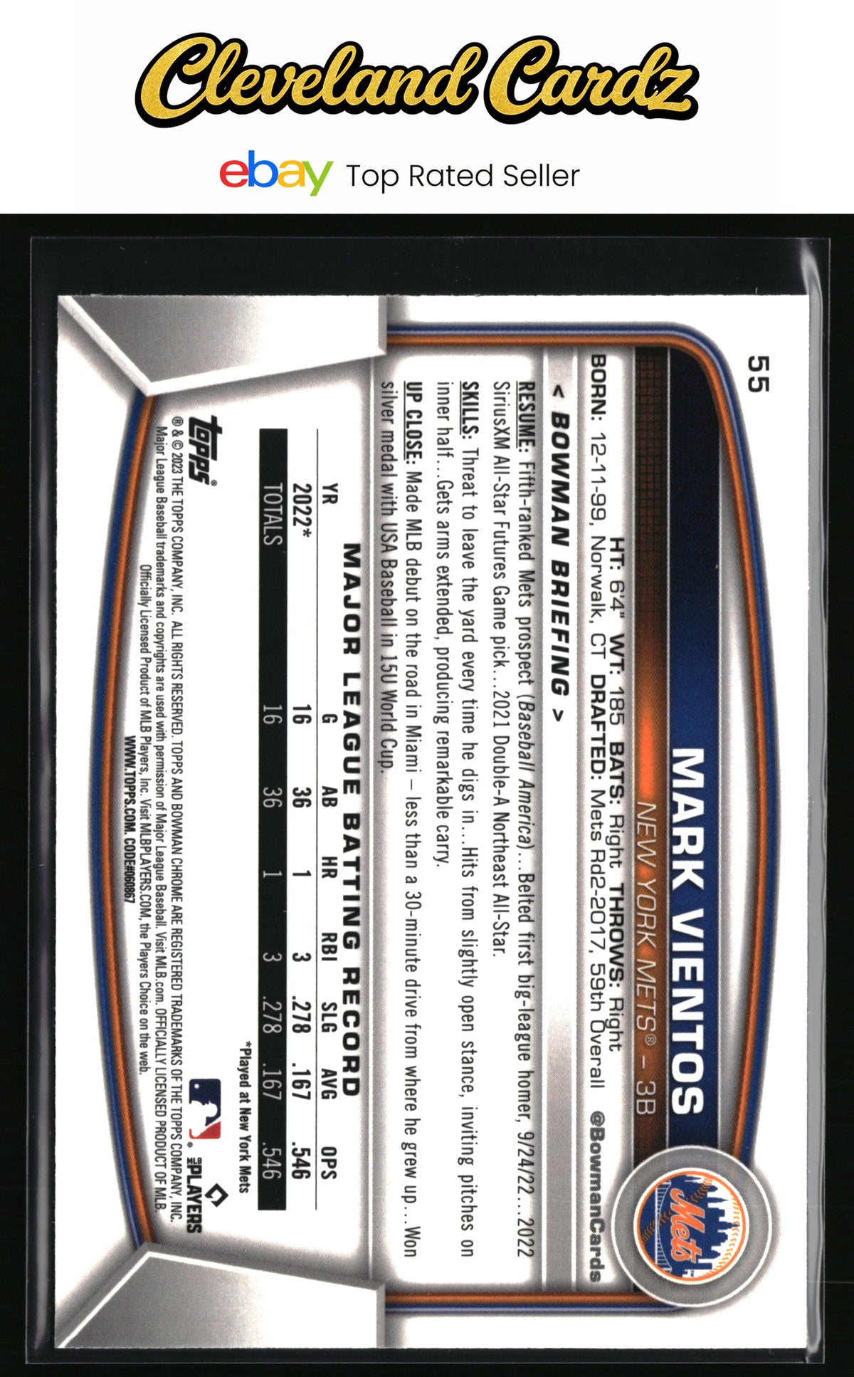 2023 Bowman #55 Mark Vientos Mojo Refractors