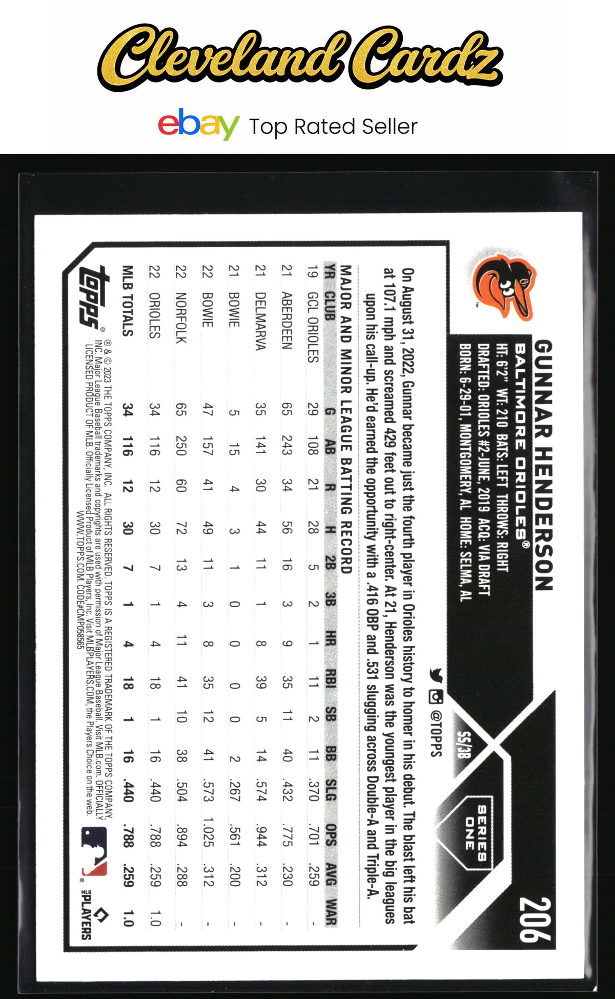2023 Topps Baltimore Orioles #BAL-11 Gunnar Henderson