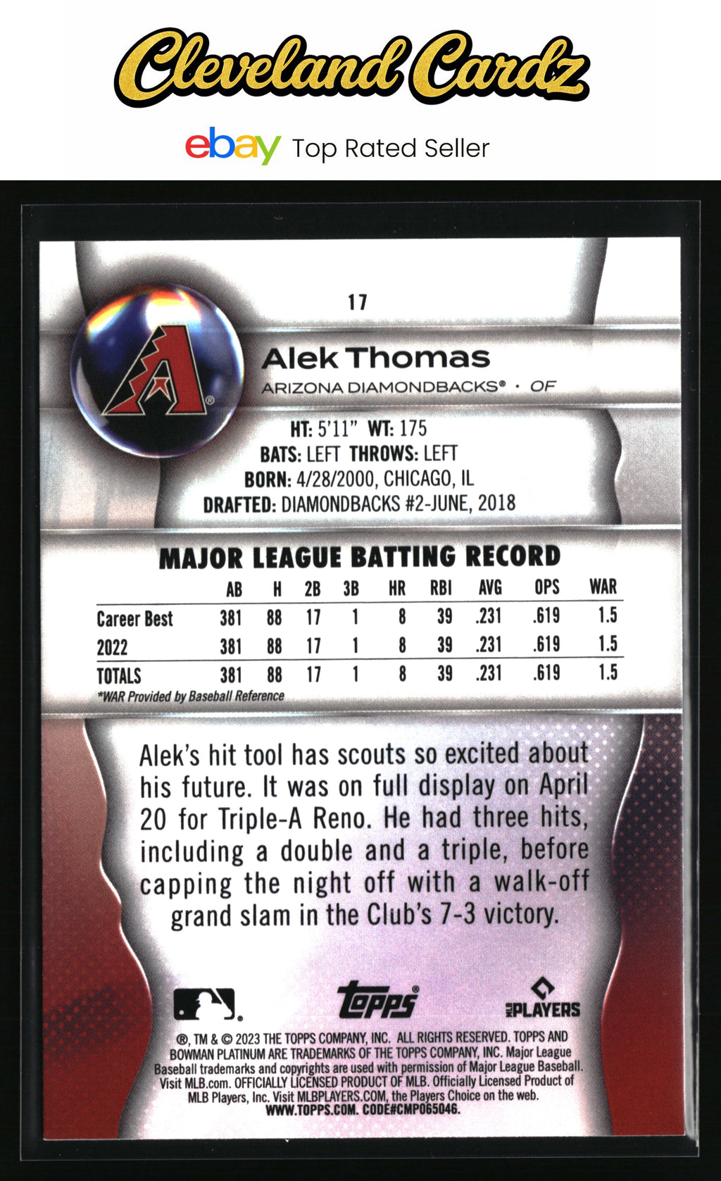 2023 Bowman Platinum #17 Alek Thomas Ice Foil