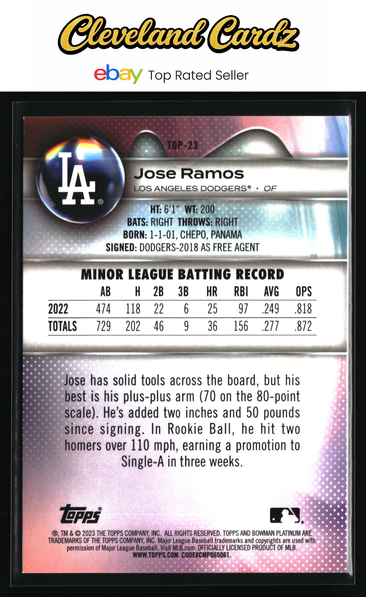 2023 Bowman Platinum #TOP-23 Jose Ramos Top Prospects Ice Foil
