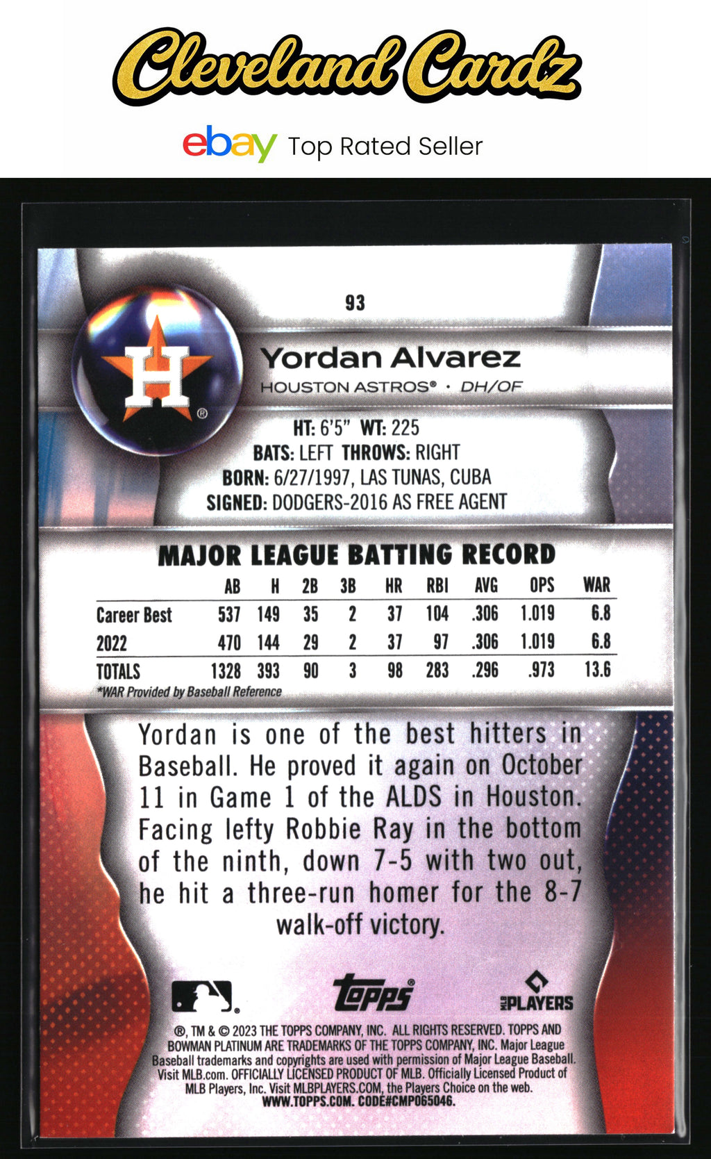 2023 Bowman Platinum #93 Yordan Alvarez