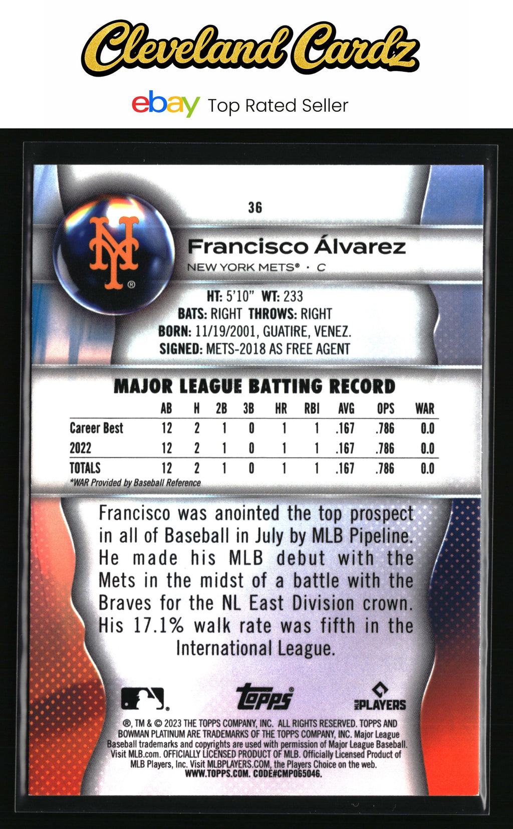 2023 Bowman Platinum #36 Francisco Álvarez