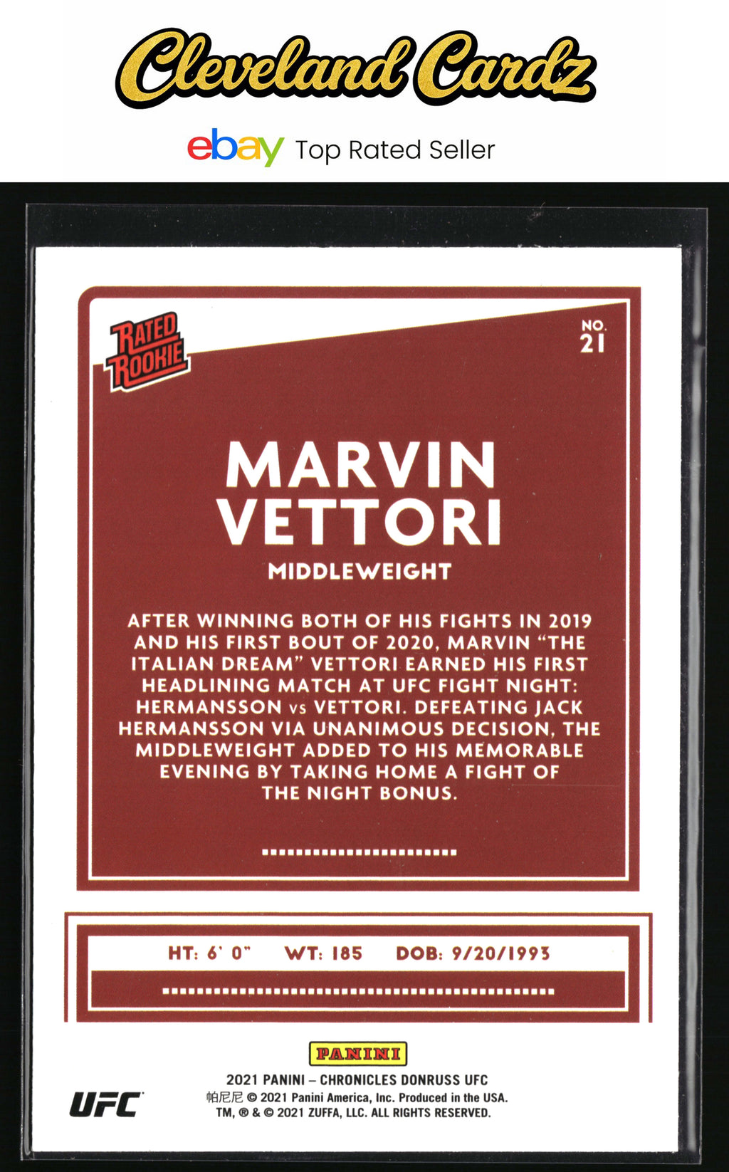 2021 Panini Chronicles UFC #21 Marvin Vettori
