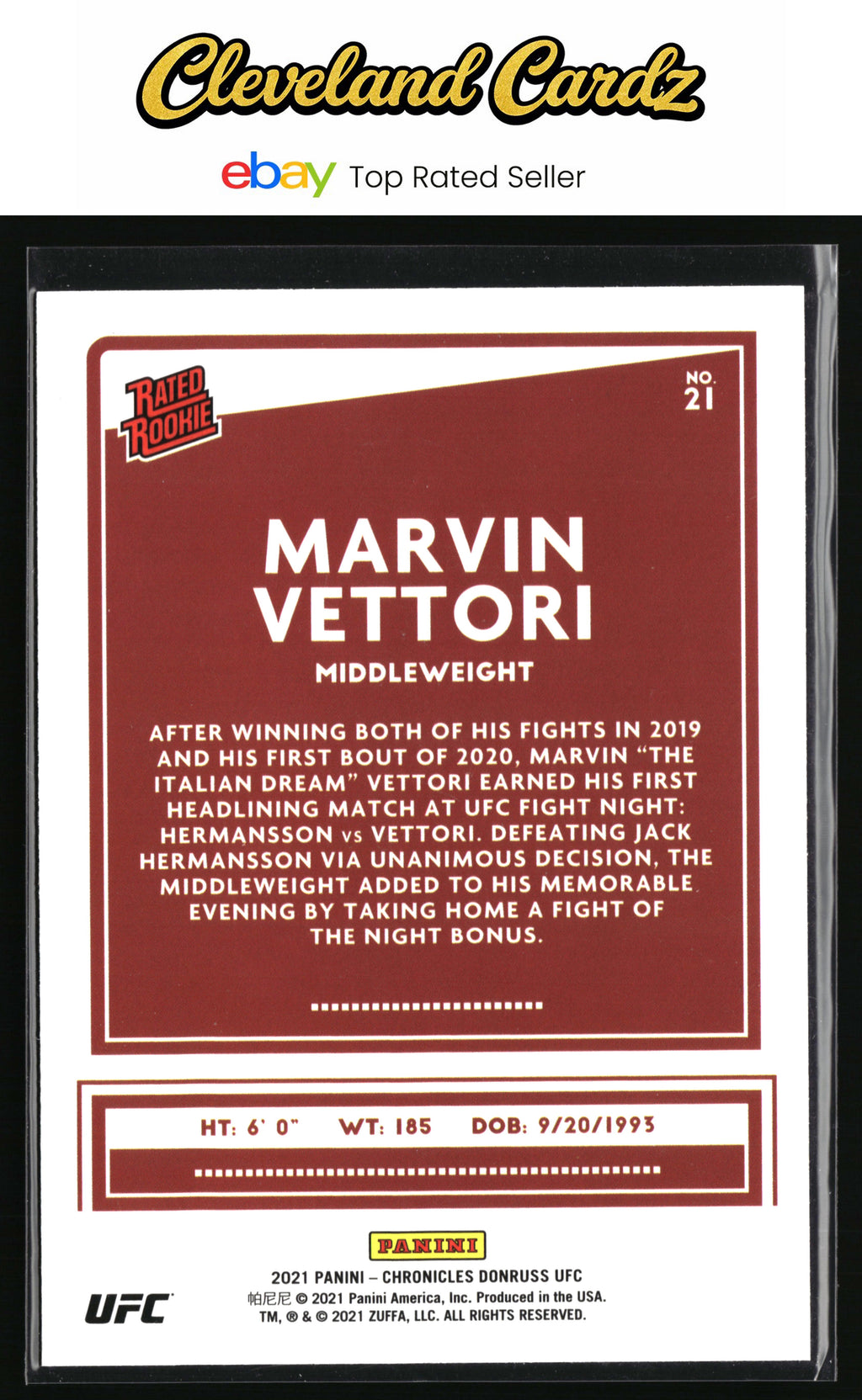 2021 Panini Chronicles UFC #21 Marvin Vettori