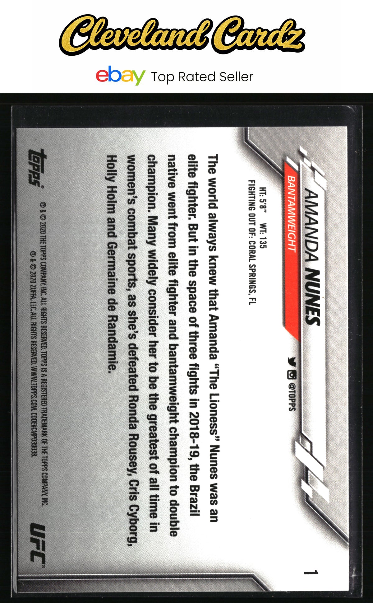 2020 Topps UFC #1 Amanda Nunes