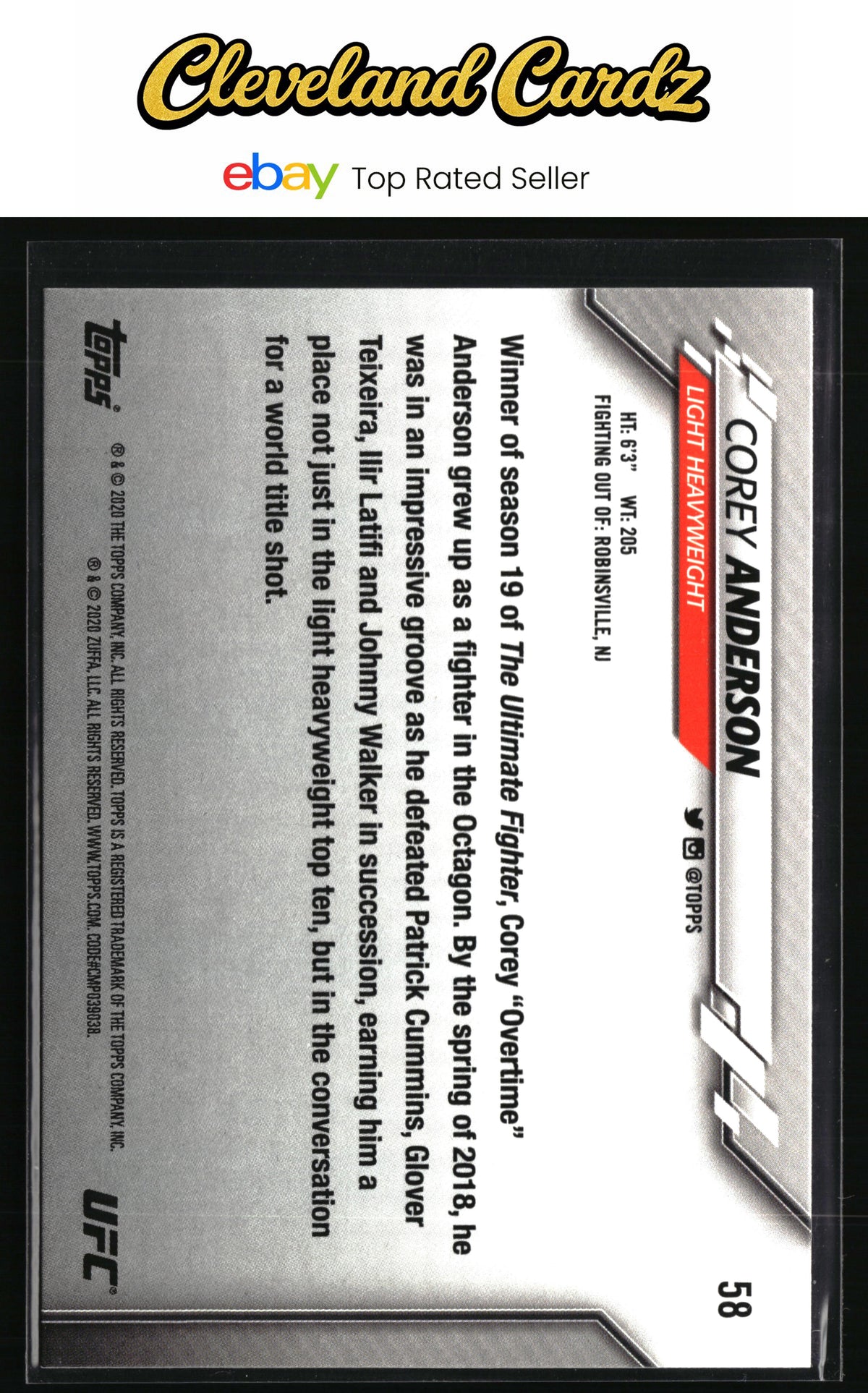 2020 Topps UFC #58 Corey Anderson