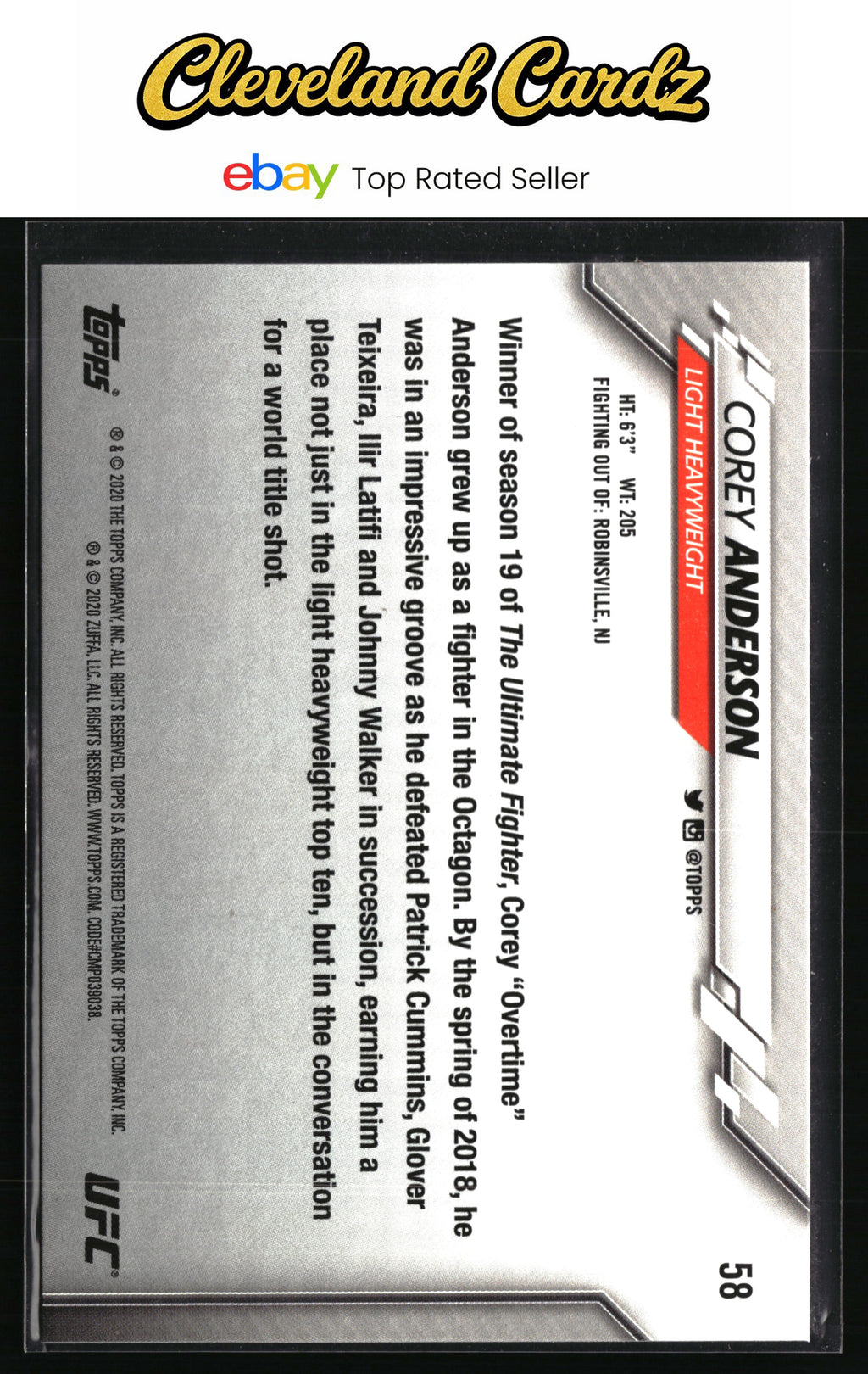 2020 Topps UFC #58 Corey Anderson