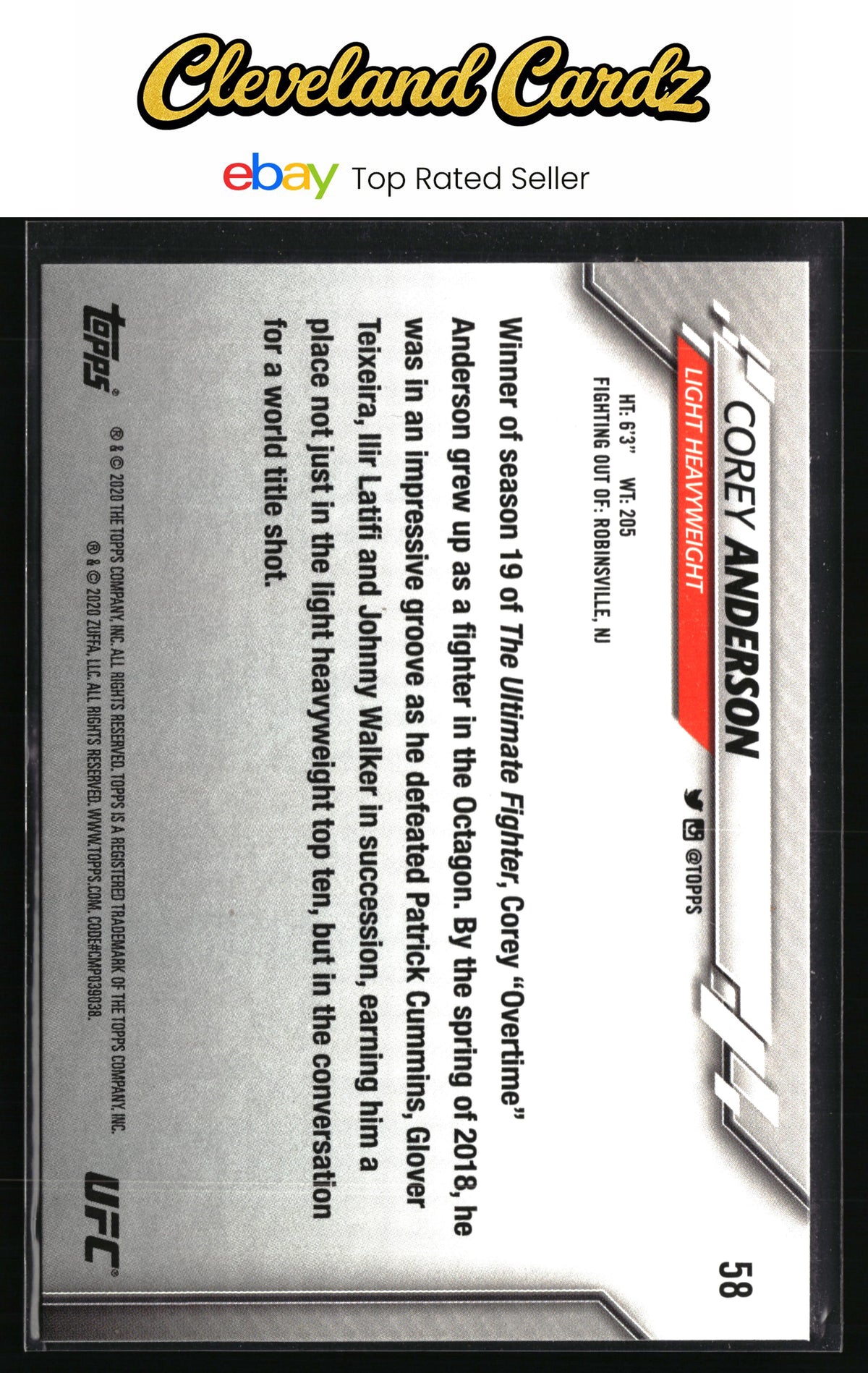 2020 Topps UFC #58 Corey Anderson