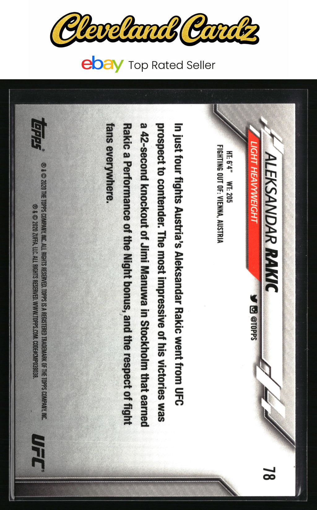 2020 Topps UFC #78 Aleksandar Rakic