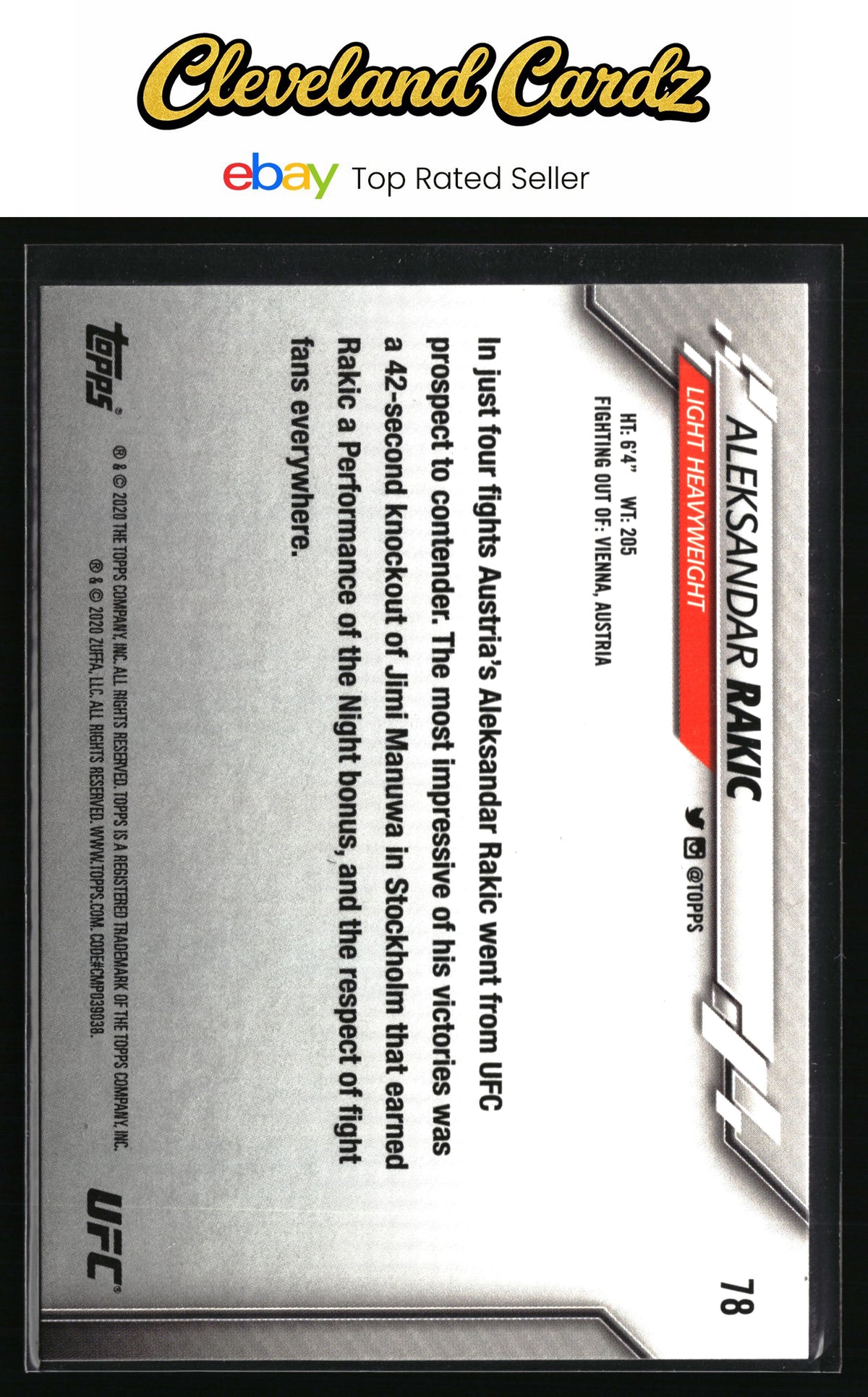 2020 Topps UFC #78 Aleksandar Rakic