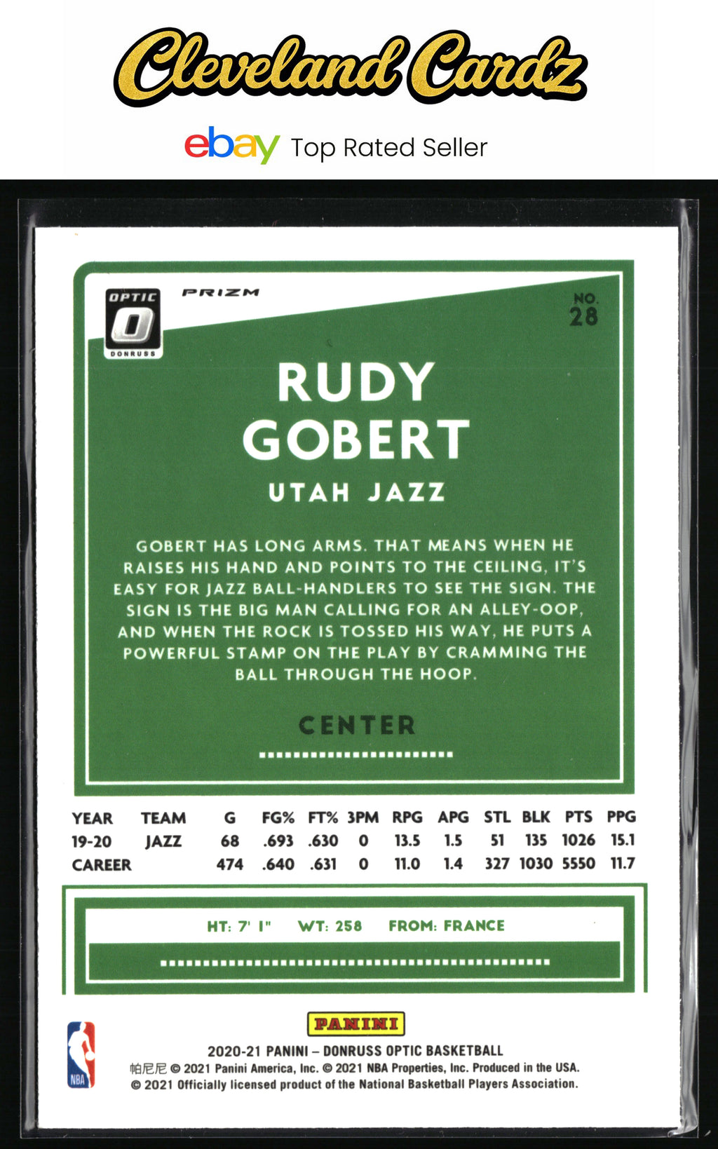 2020-21 Donruss Optic #28 Rudy Gobert Blue Velocity