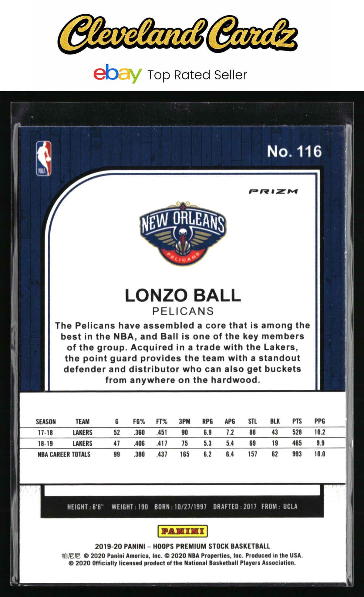 2019-20 Hoops Premium Stock #116 Lonzo Ball Prizms Silver