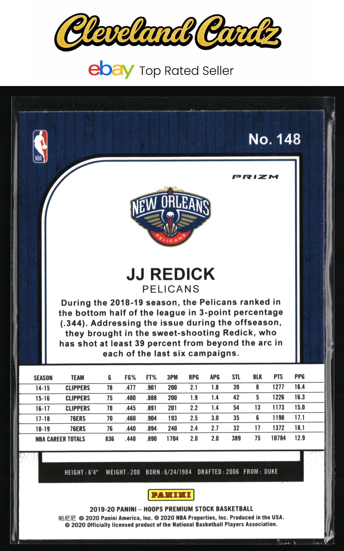 2019-20 Hoops Premium Stock #148 JJ Redick Prizms Green