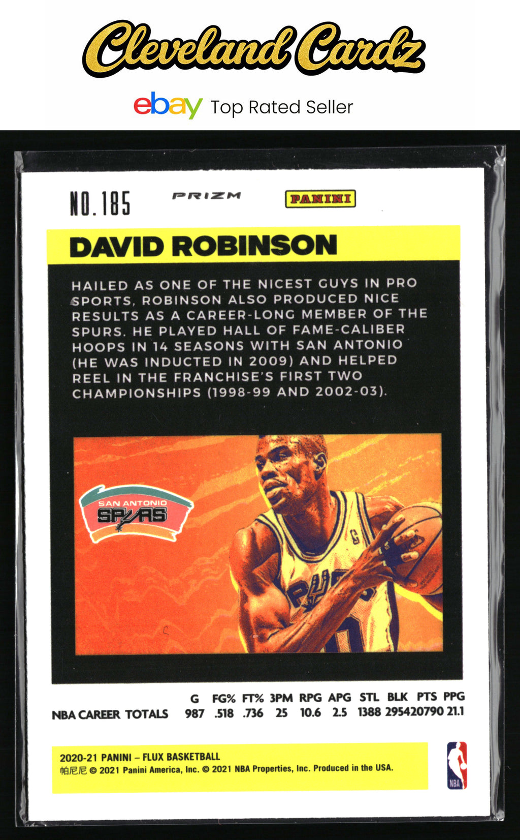 2020-21 Panini Flux #185 David Robinson Blue Cracked Ice