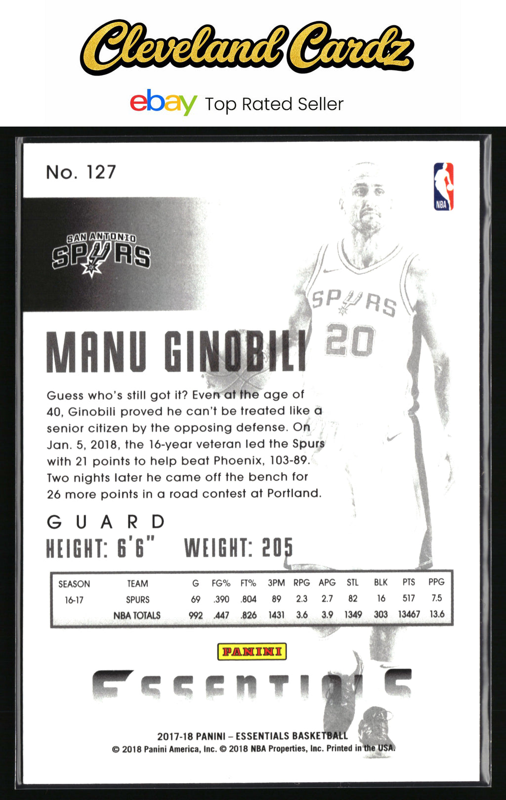 2017-18 Panini Essentials #127 Manu Ginobili