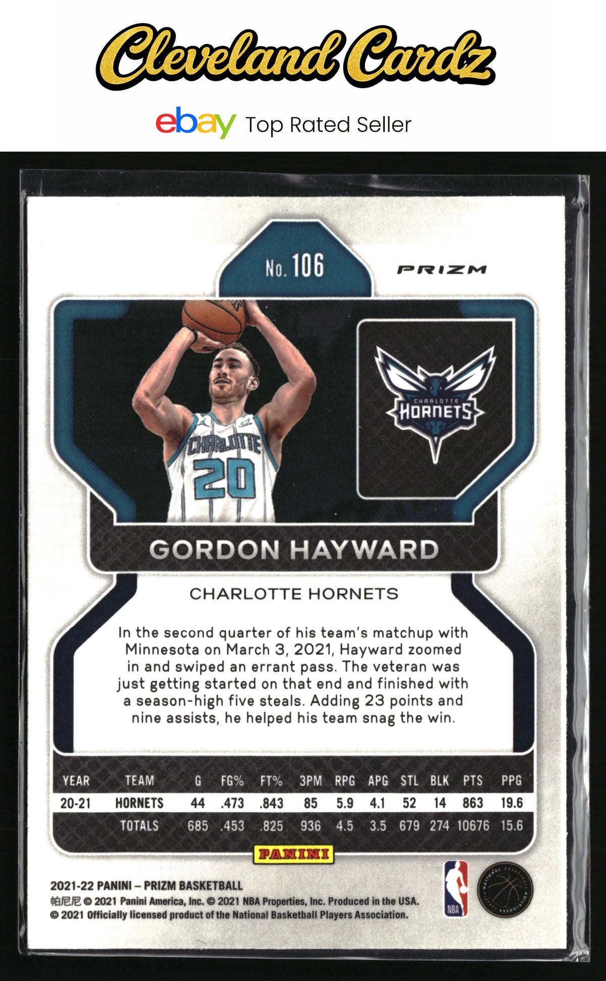 2021-22 Panini Prizm #106 Gordon Hayward Orange Ice