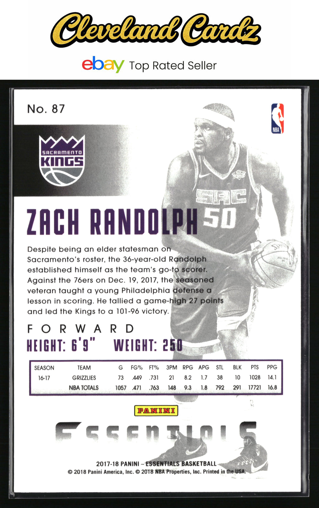 2017-18 Panini Essentials #87 Zach Randolph