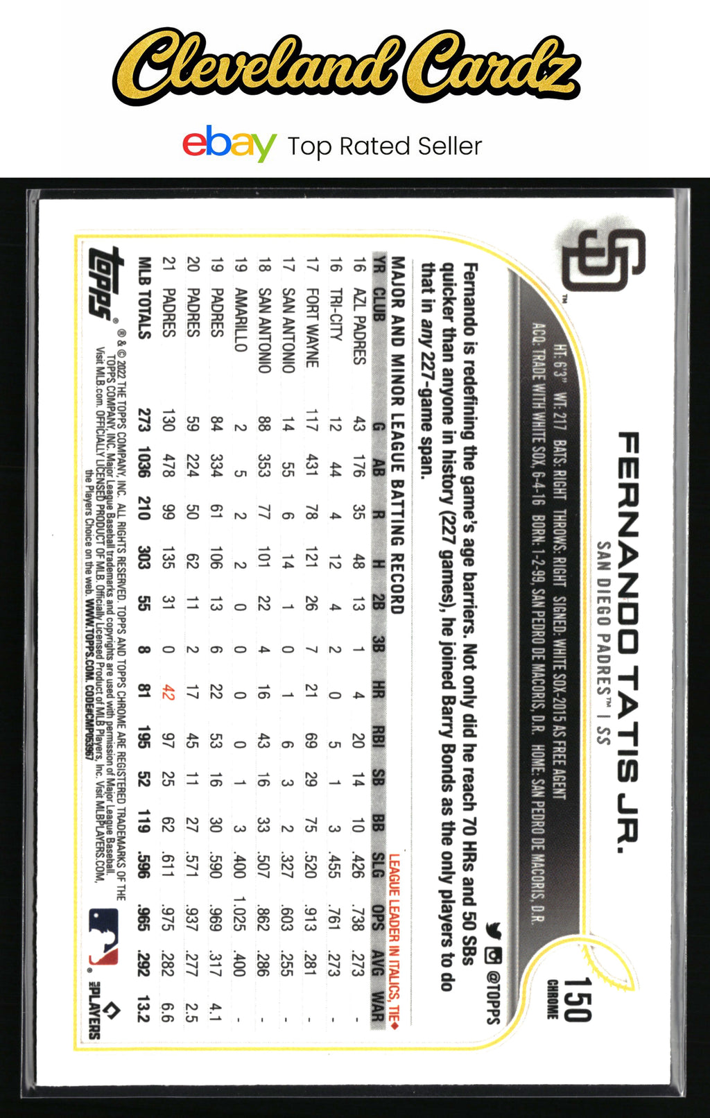2022 Topps Chrome #150 Fernando Tatis Jr. Pink Refractor