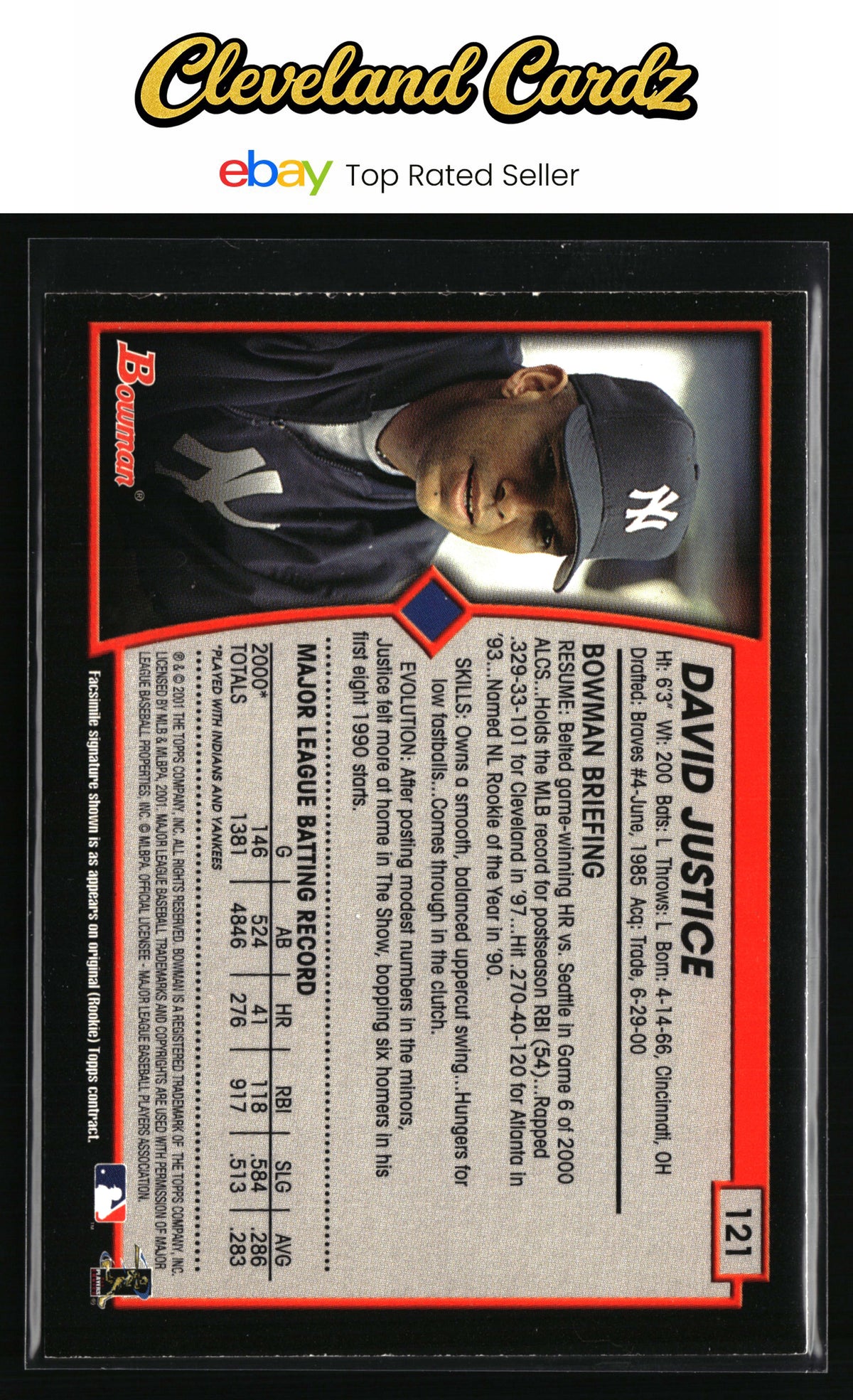 2001 Bowman #121 David Justice