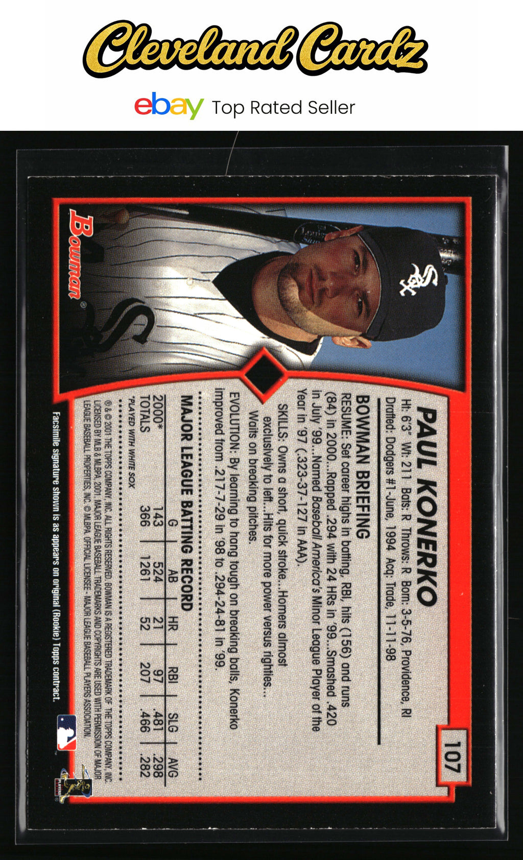 2001 Bowman #107 Paul Konerko