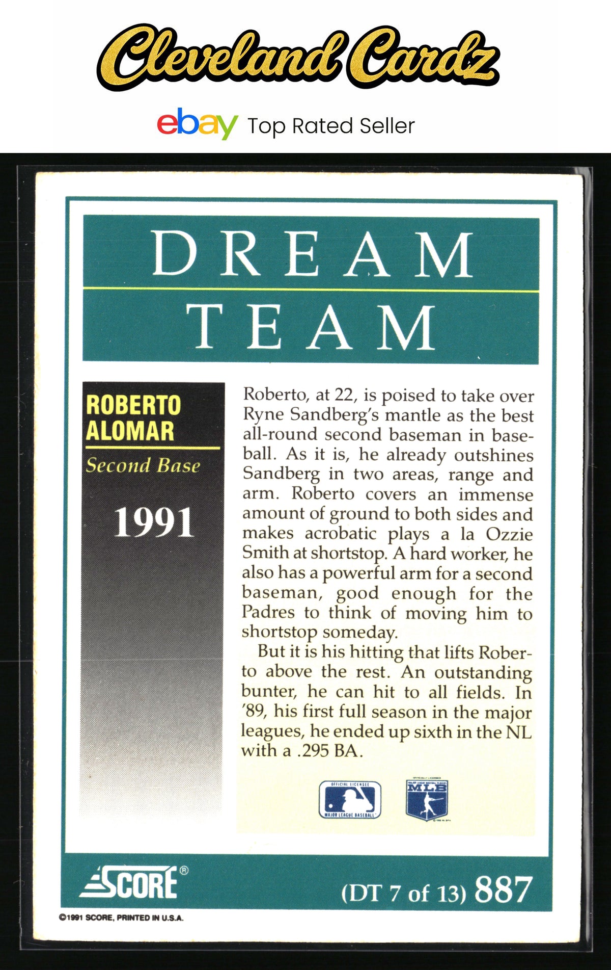 1991 Score #887 Roberto Alomar