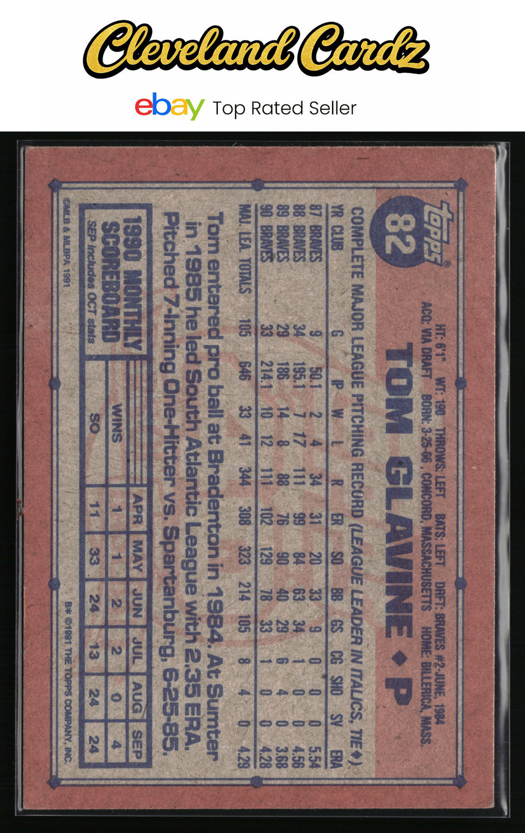 1991 Topps #82b Tom Glavine
