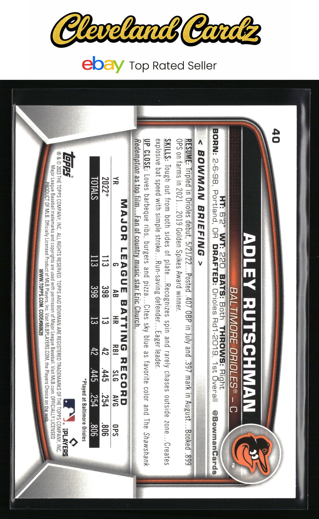 2023 Bowman #40 Adley Rutschman