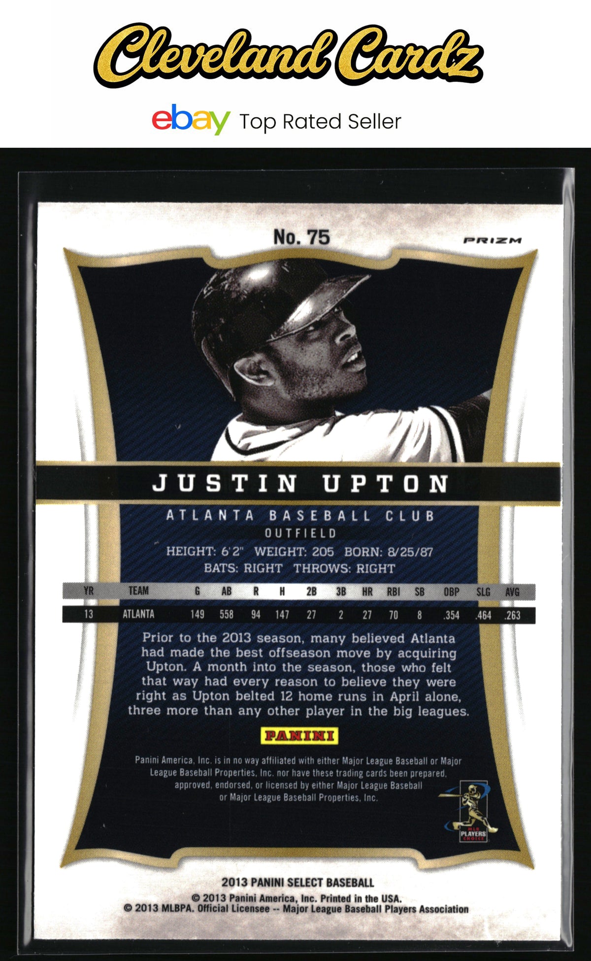 2013 Panini Select #75 Justin Upton Prizm