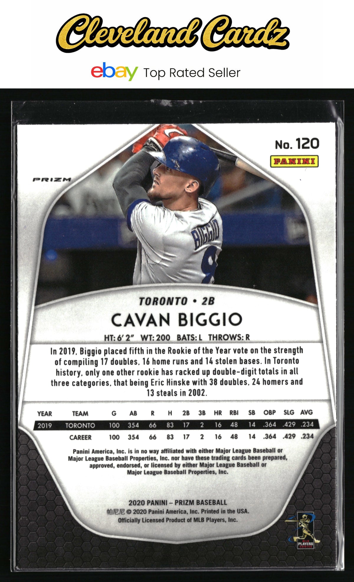 2020 Panini Prizm #120 Cavan Biggio Carolina Blue Prizm