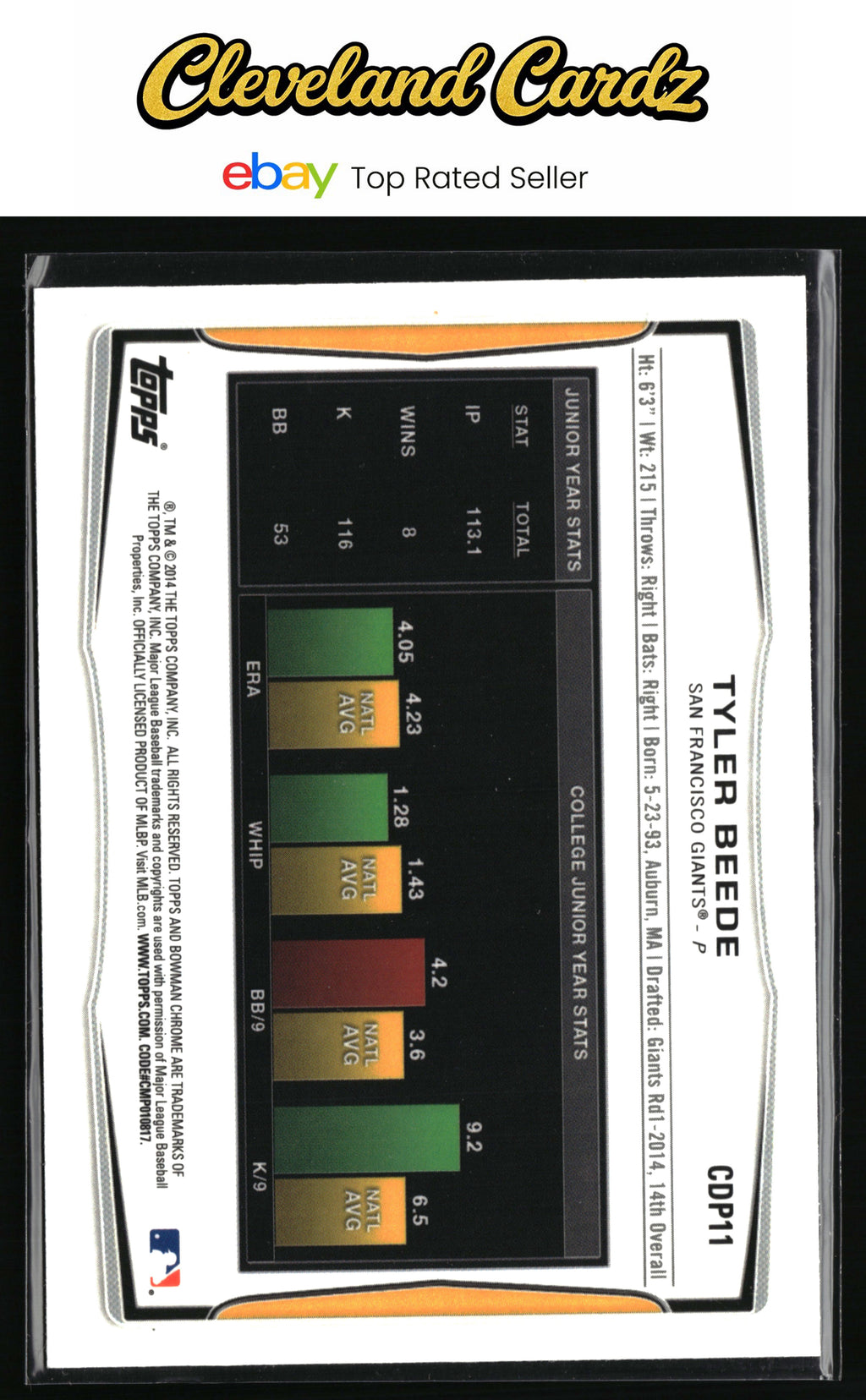 2014 Bowman Draft #CDP11 Tyler Beede Chrome Refractors EX+ $ BELOW MKT