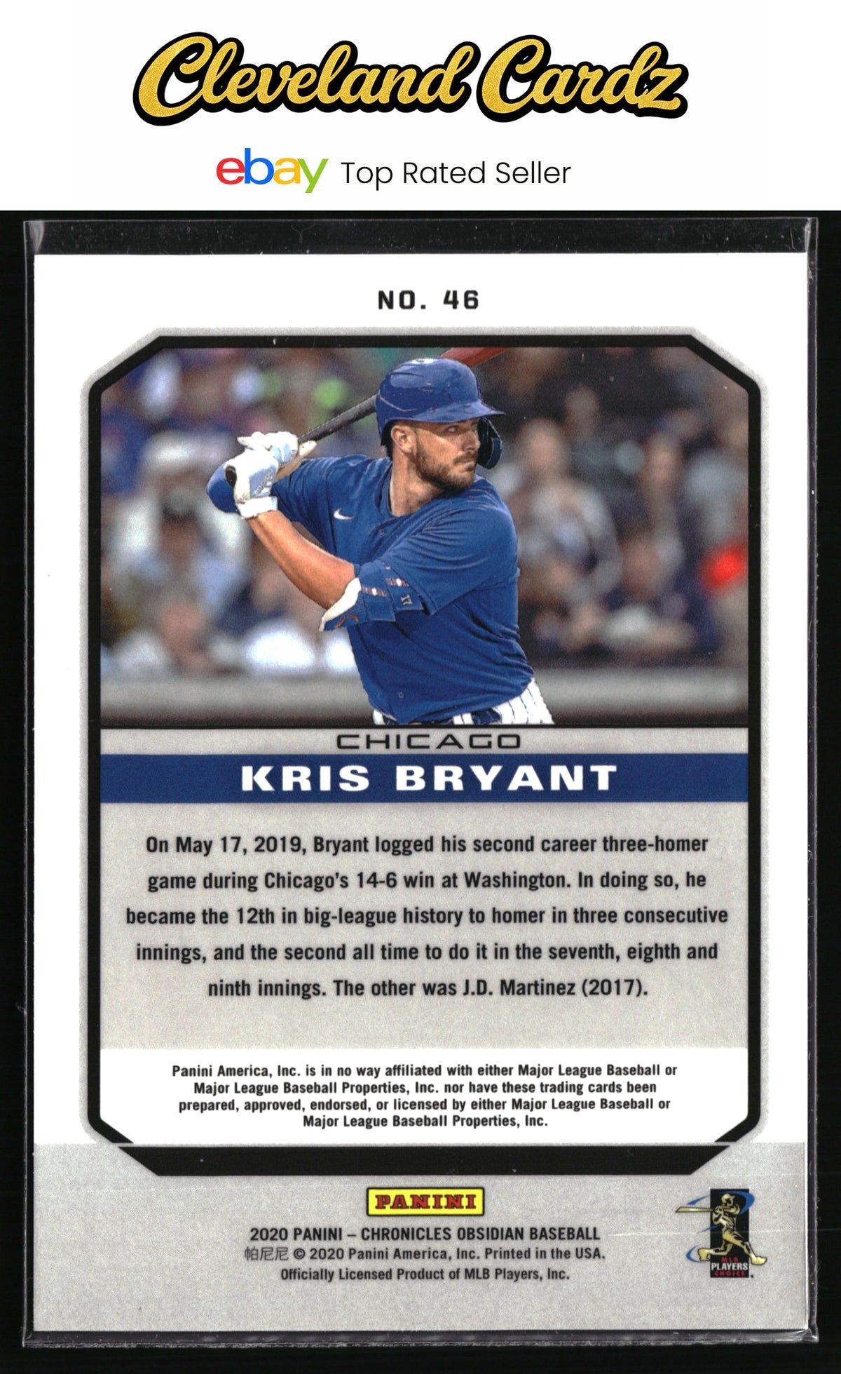 2020 Panini Chronicles #46 Kris Bryant Obsidian