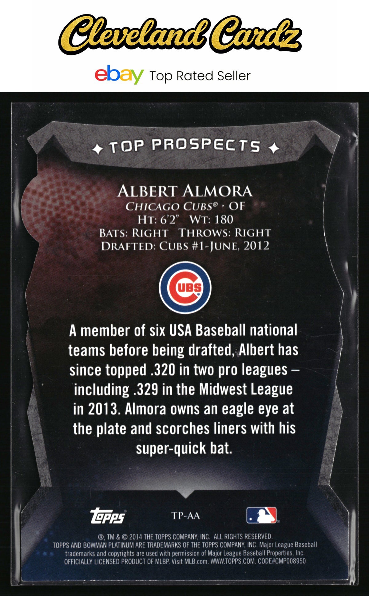 2014 Bowman Platinum #TP-AA Albert Almora Top Prospects Die Cuts