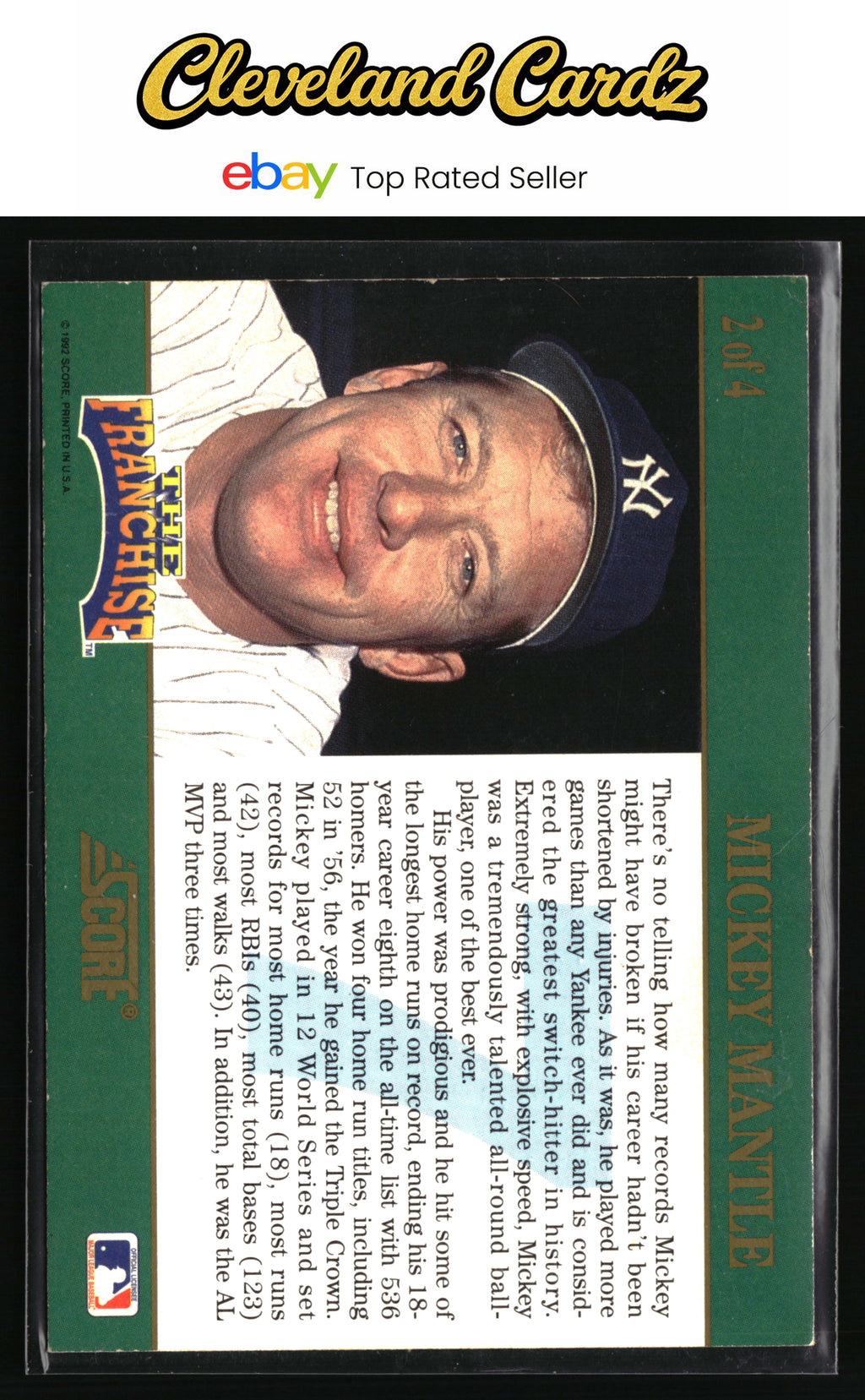 1992 Score #2 Mickey Mantle The Franchise EX+