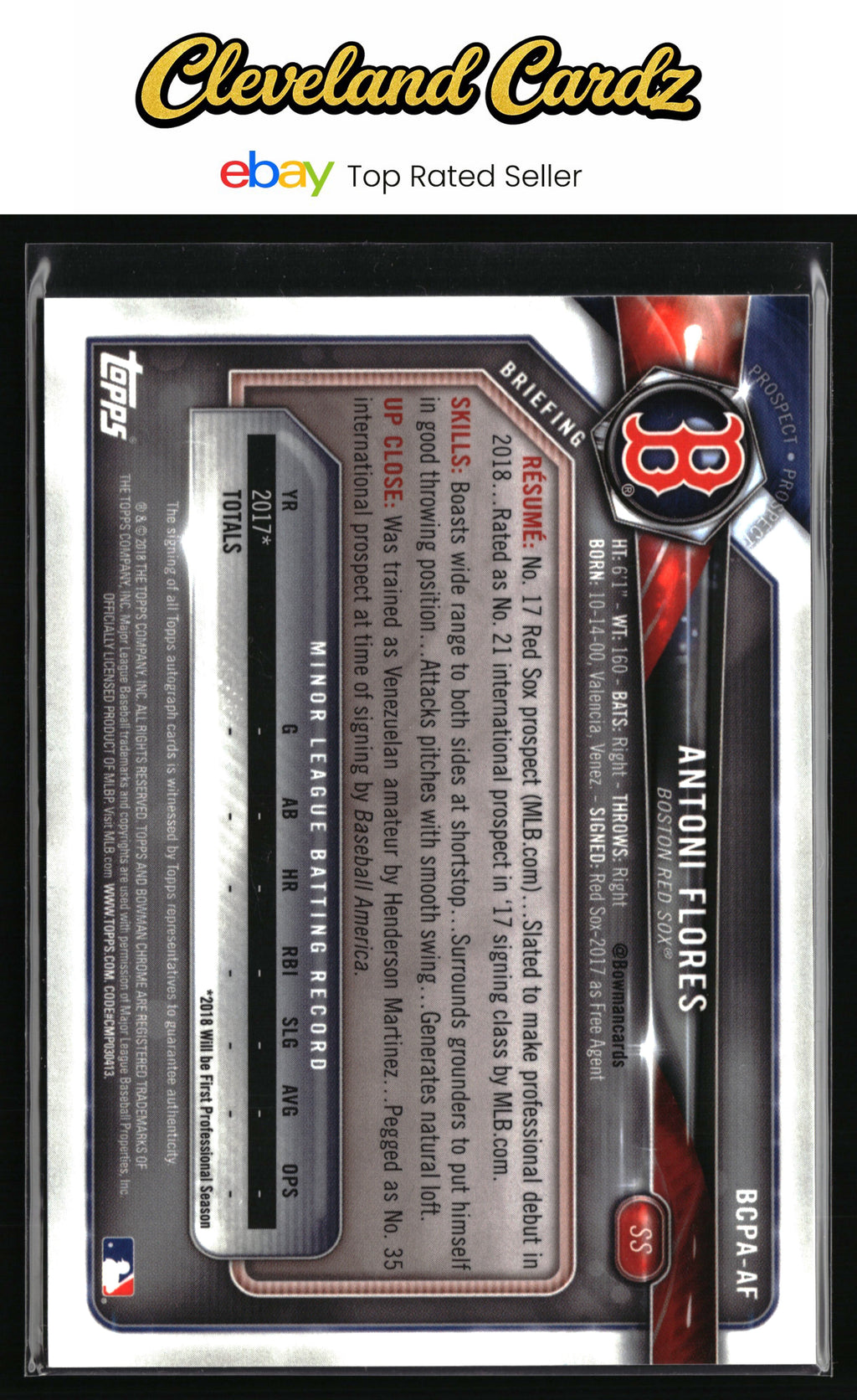 2018 Bowman Chrome #BCPA-AF Antoni Flores Prospects Autographs