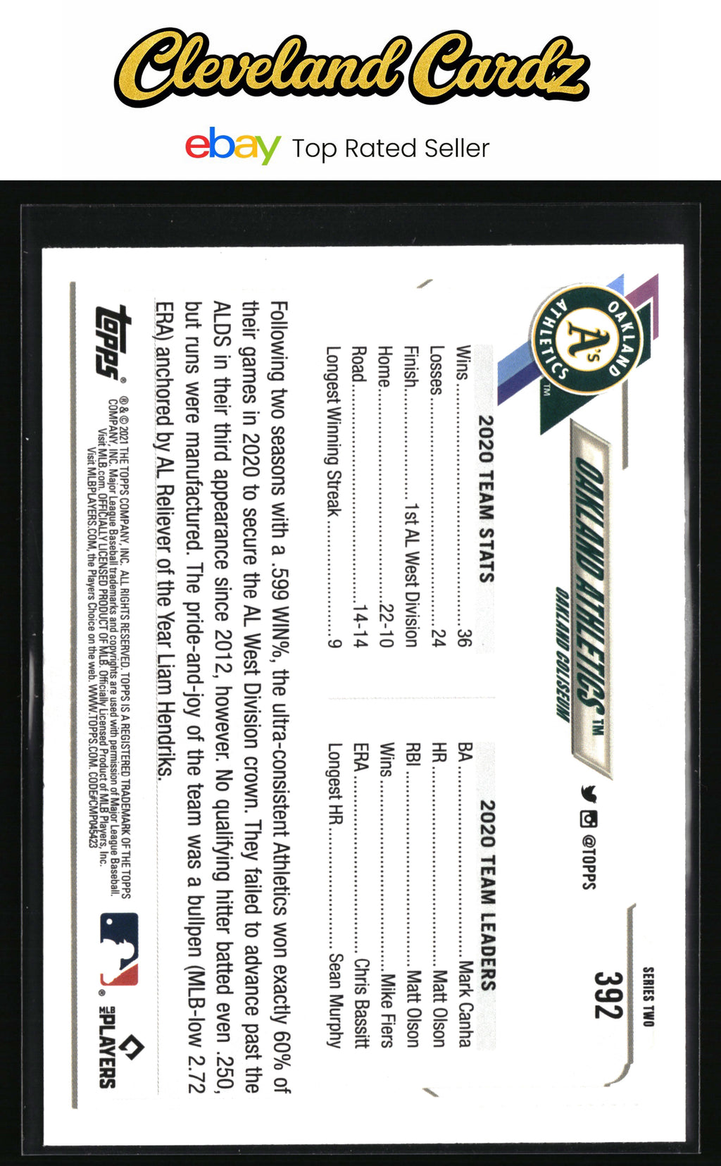 2021 Topps #392 Oakland Athletics Gold Foil
