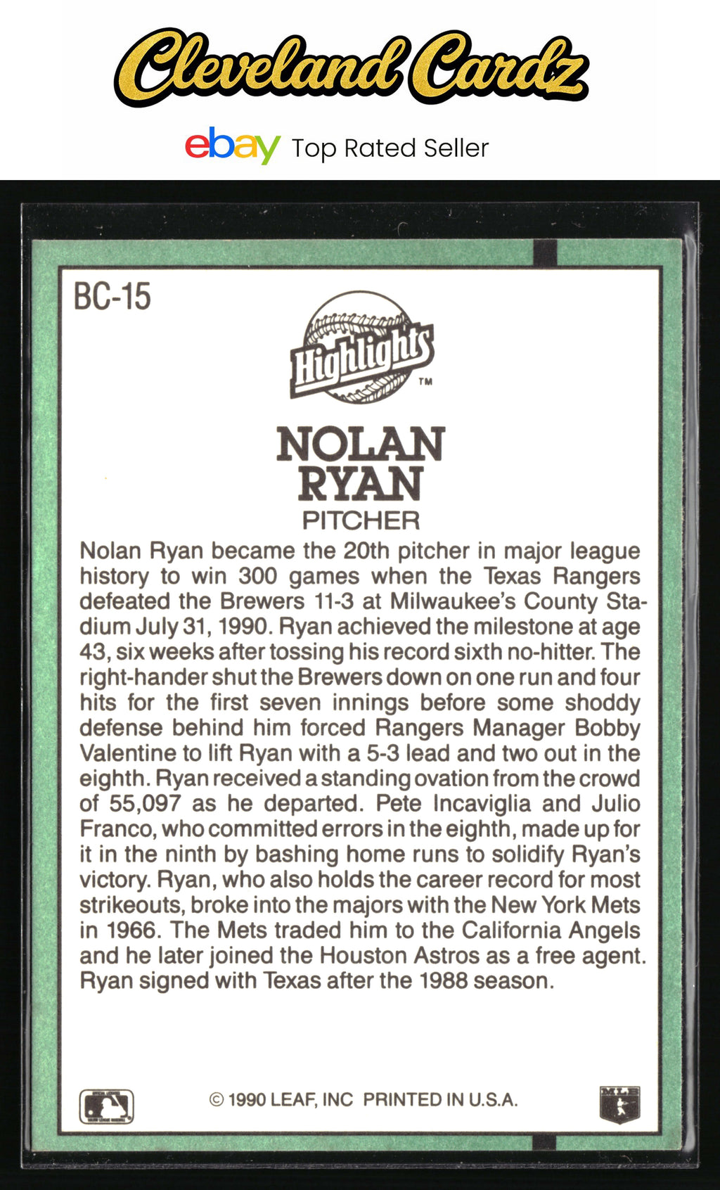 1991 Donruss #BC-15b Nolan Ryan Bonus Cards EX+