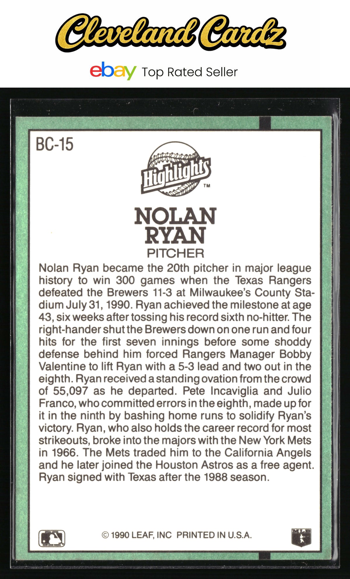 1991 Donruss #BC-15b Nolan Ryan Bonus Cards EX+