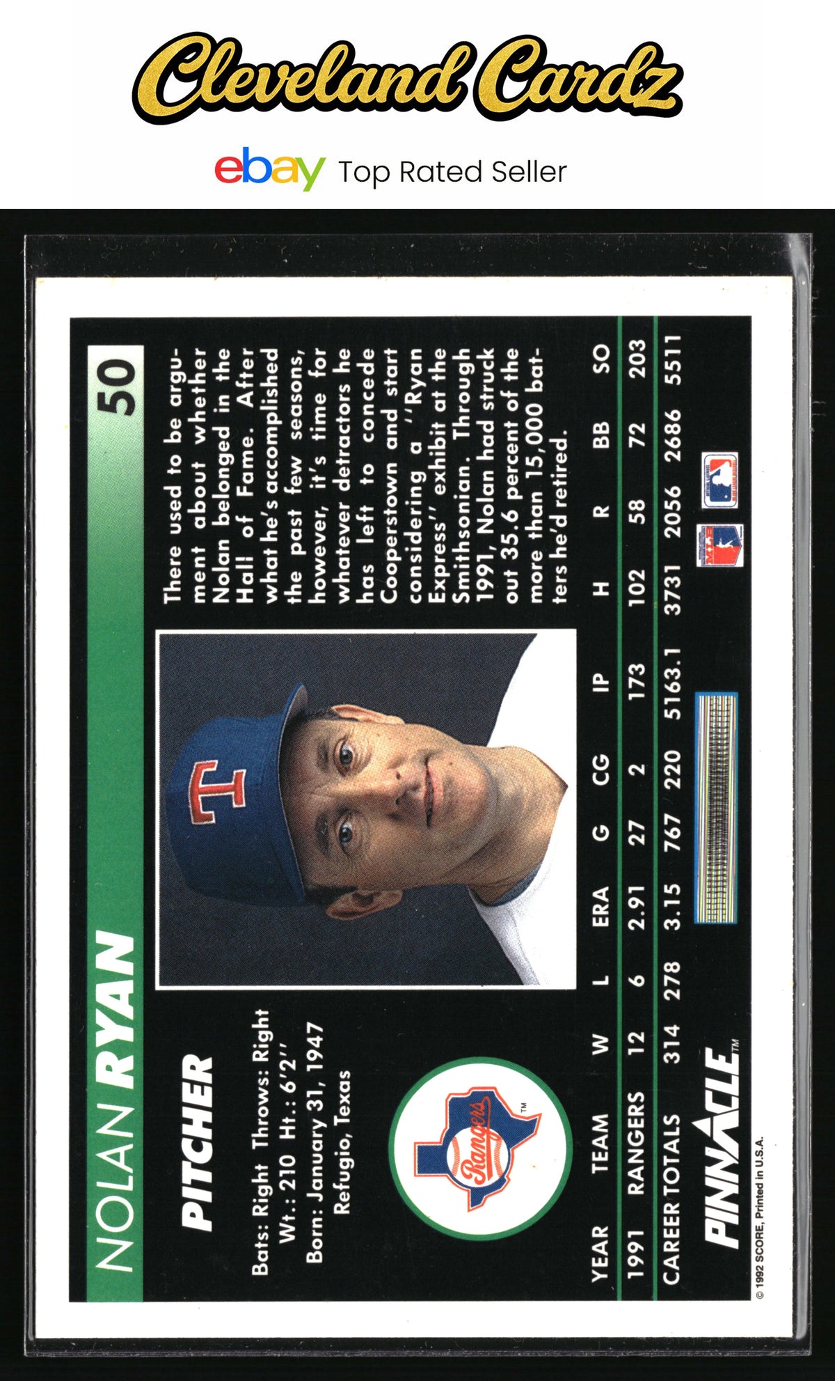 1992 Pinnacle #50 Nolan Ryan