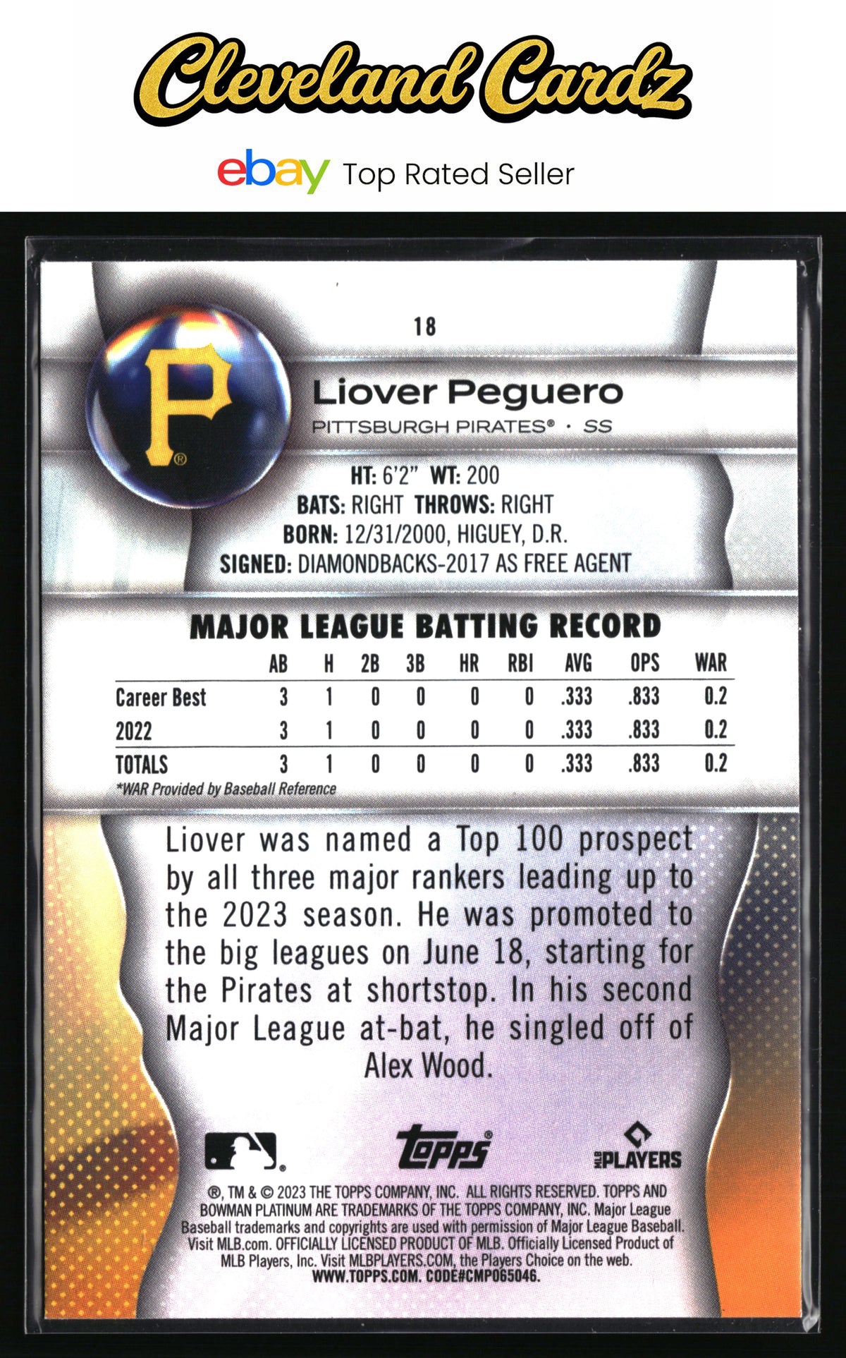 2023 Bowman Platinum #18 Liover Peguero
