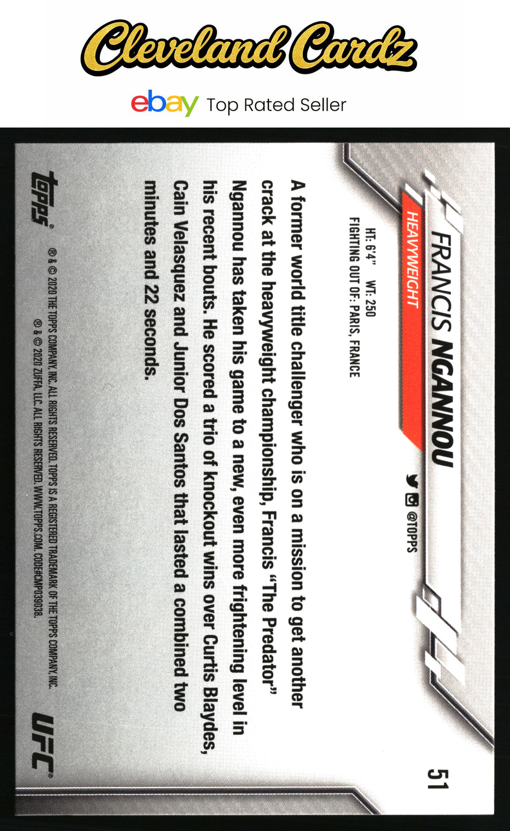2020 Topps UFC #51 Francis Ngannou